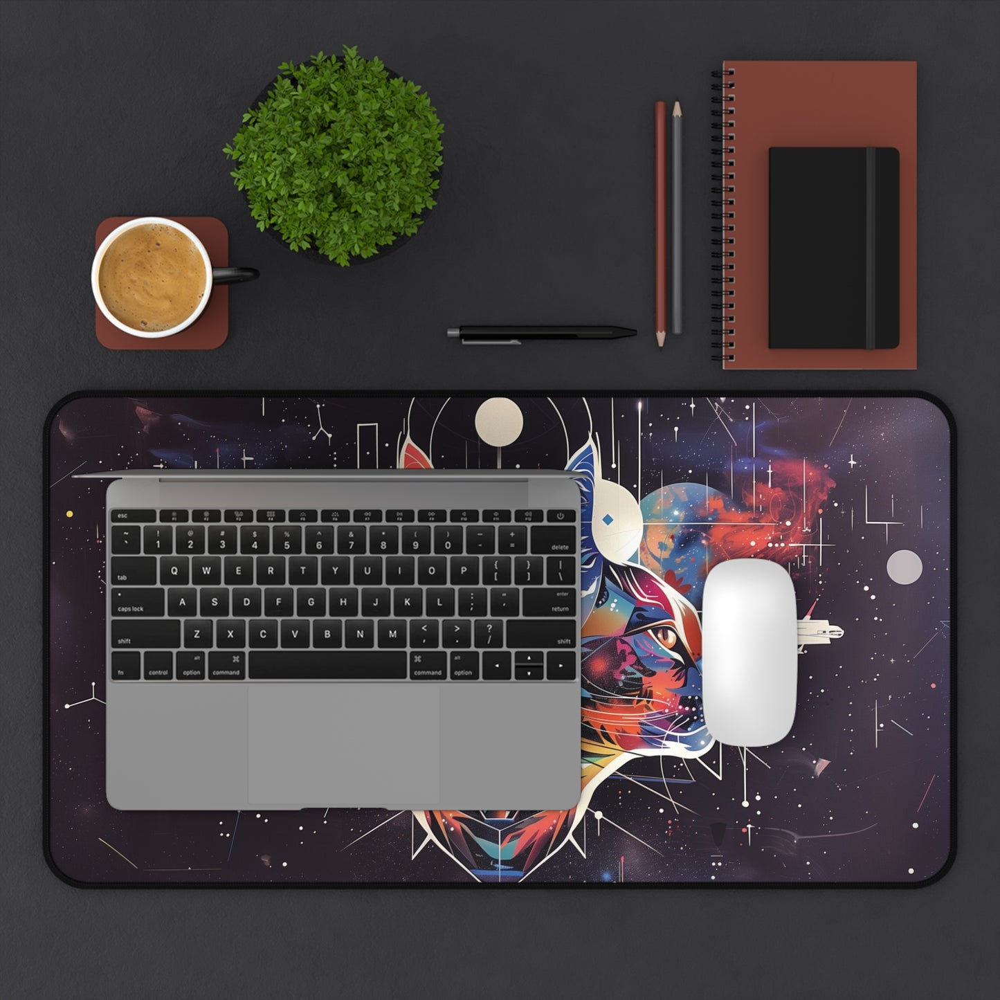 Cosmic Cat Desk Mat | Galaxy Cat Design | Neoprene | Anti-Slip | 3 Sizes