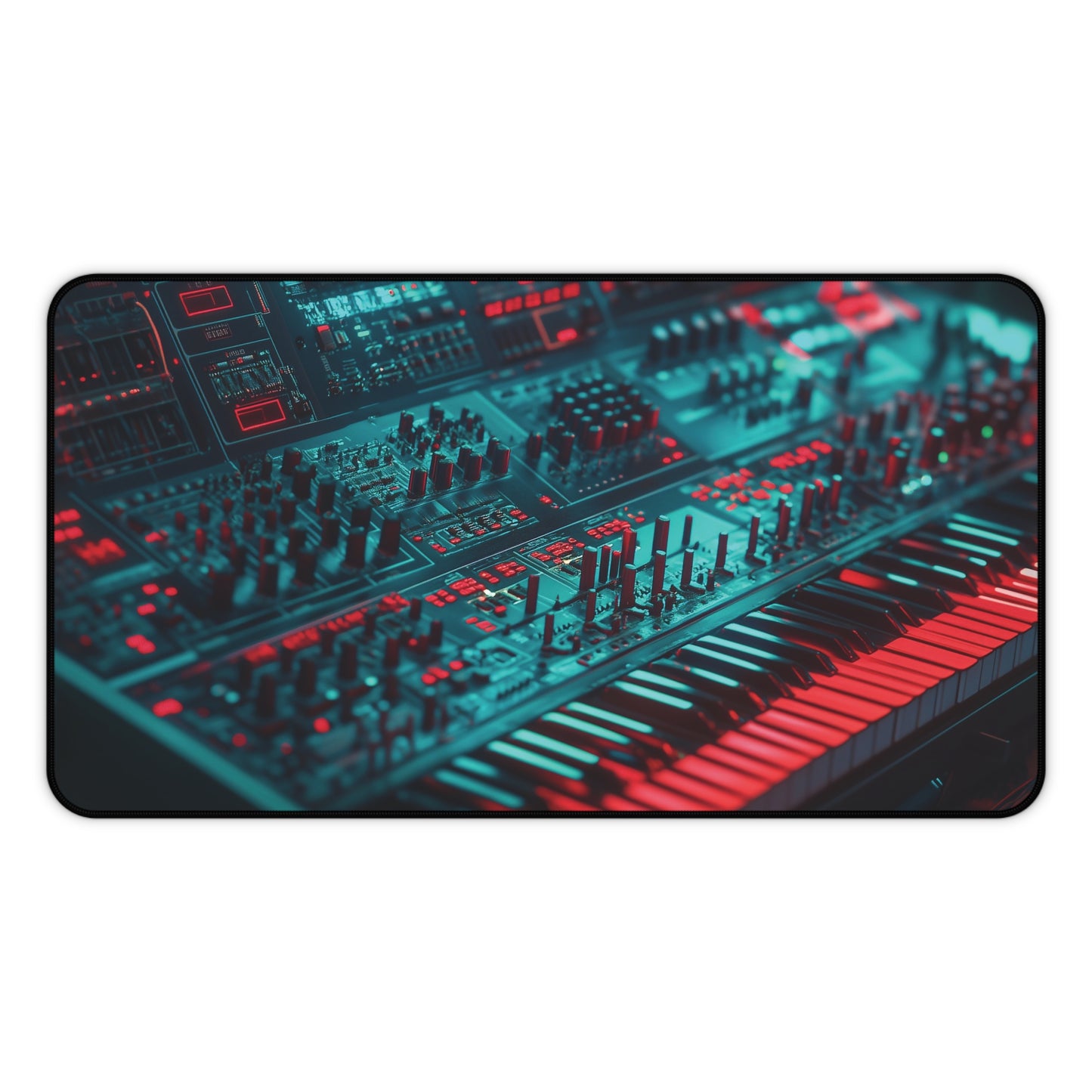 Retro Synth Desk Mat | Neoprene | Anti-Slip | Futuristic Synthesizer Glow Design | Office & Gaming Decor | 3 Sizes