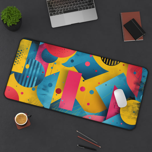 Retro Geometric Desk Mat | Colorful Neoprene Mouse Pad | Anti-Slip Office Desk Mat | 3 Sizes Available