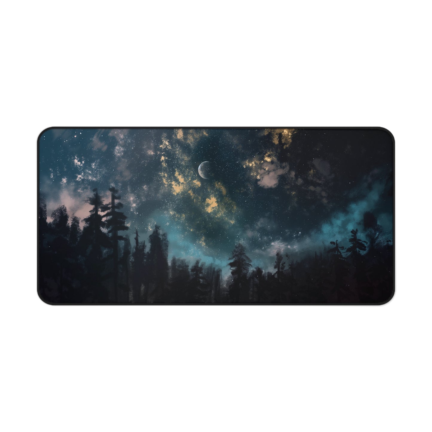 Starry Night Forest Desk Mat | Celestial Anti-Slip | 3 Sizes | Office Decor