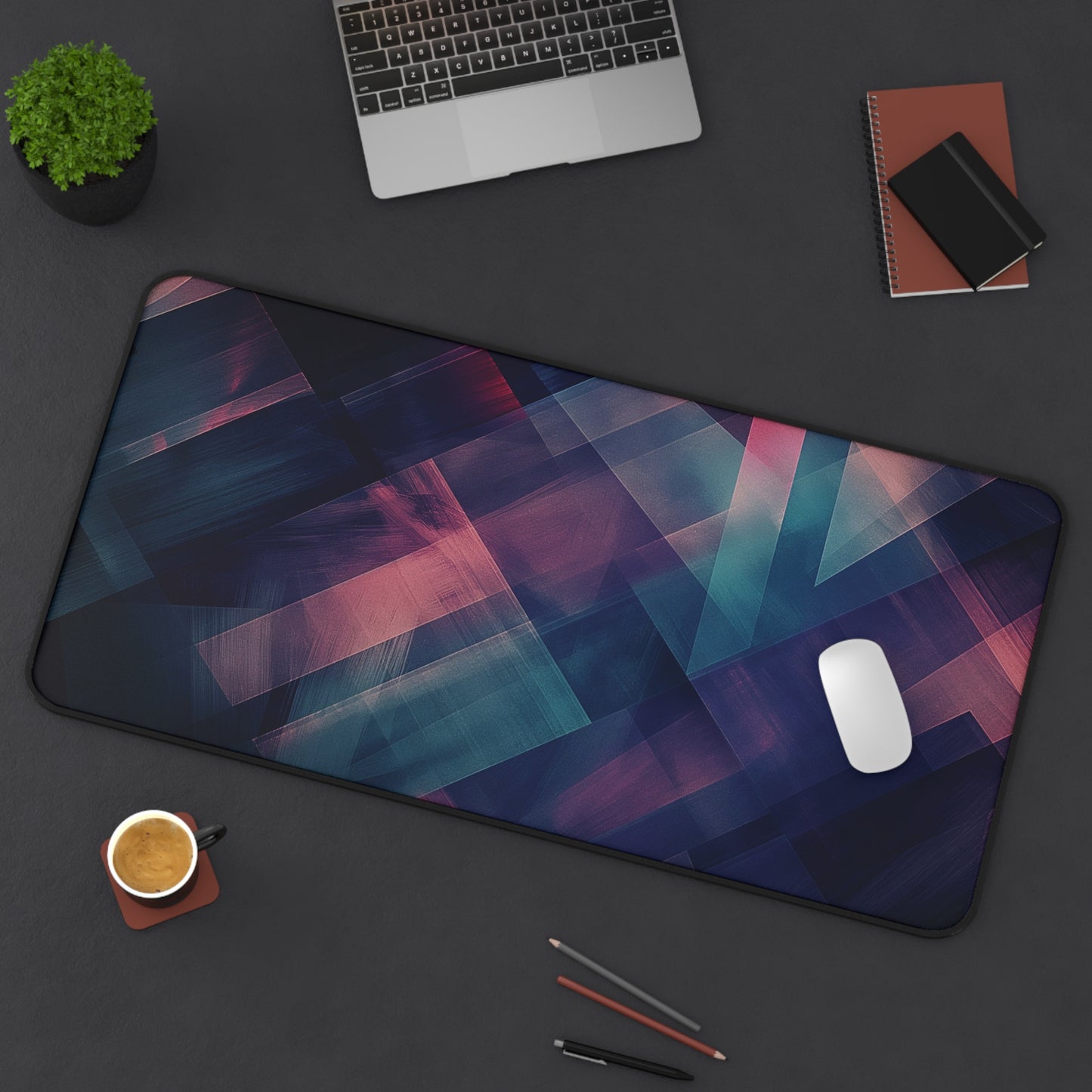 Geometric Abstract Desk Mat | Modern Neoprene Mouse Pad | Anti-Slip Office Desk Mat | 3 Sizes Available