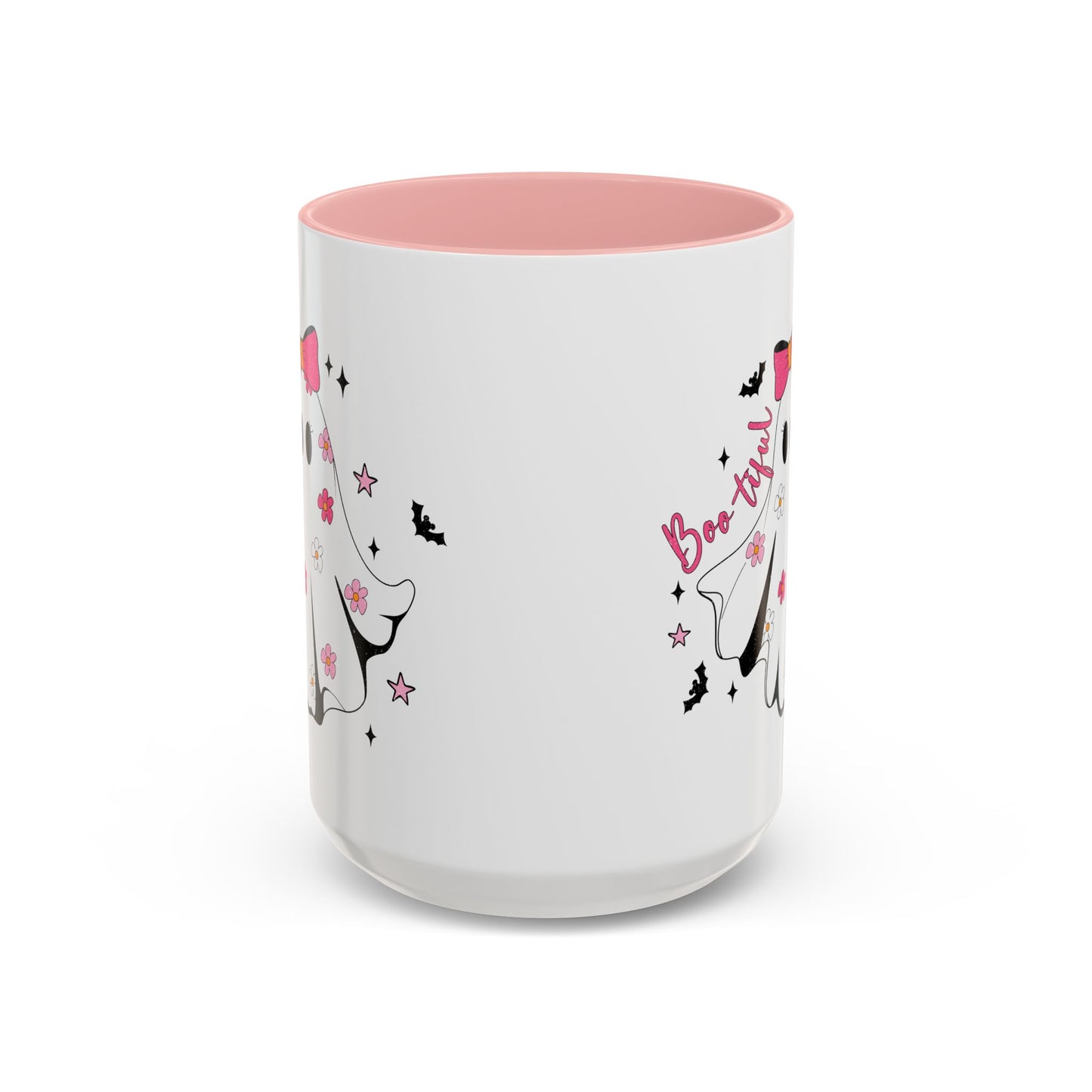 Boo-tiful Halloween Ghost Mug | 11oz and 15oz Coffee Cup | Cute Floral Design | Pink, Red, Black, Light Blue, or Navy Handle and Interior