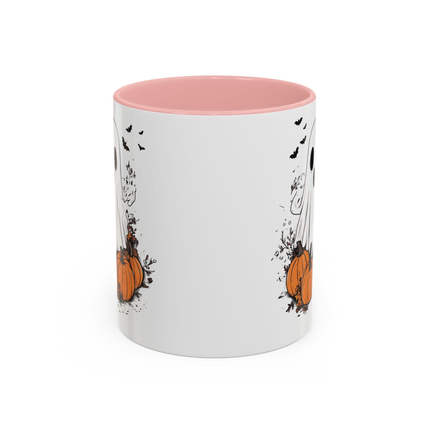 Halloween Ghost Mug - Cute Pumpkin Coffee Cup - White Ceramic Mug with Red Accent - Spooky Fall Gift - 11oz & 15oz - BPA Free