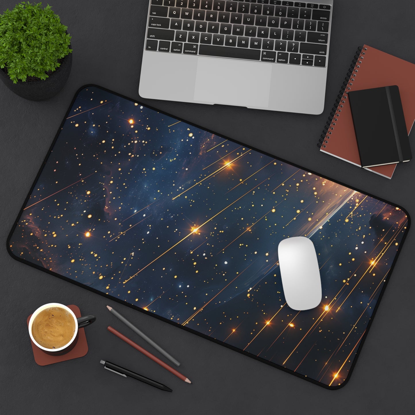 Starry Sky Computer Desk Mat | Shooting Stars Mouse Pad | Anti-Slip Neoprene Desk Mat for Home Office | 3 Sizes Available