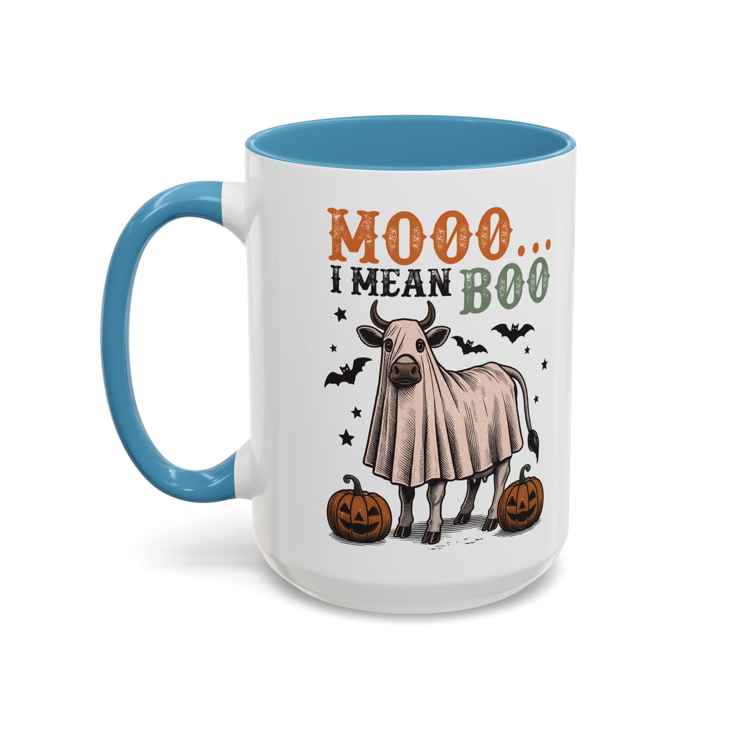 Mooo I Mean Boo Cow Mug | Funny Halloween Coffee Cup | Farmhouse Fall Mug | 11oz and 15oz Ceramic Mug