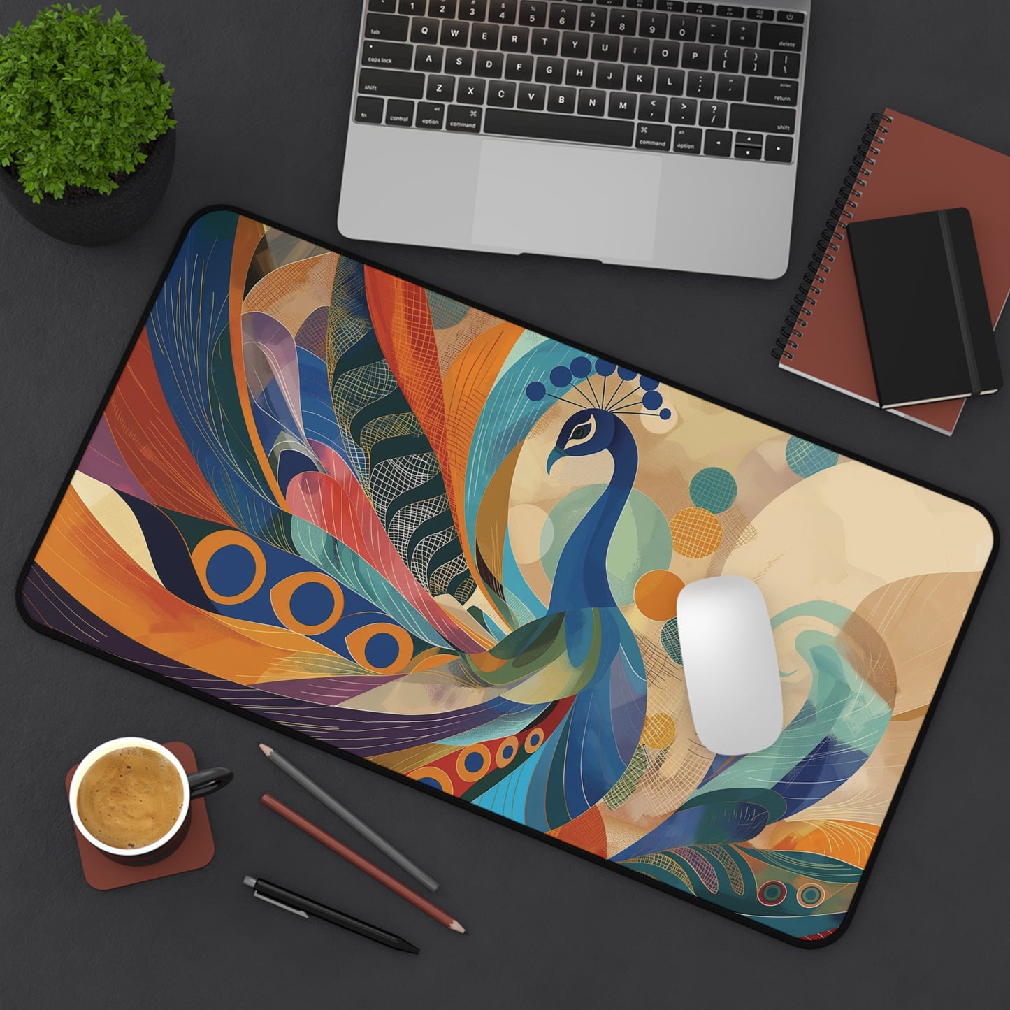 Peacock Desk Mat | Vibrant Artistic Anti-Slip | 3 Sizes | Office Decor