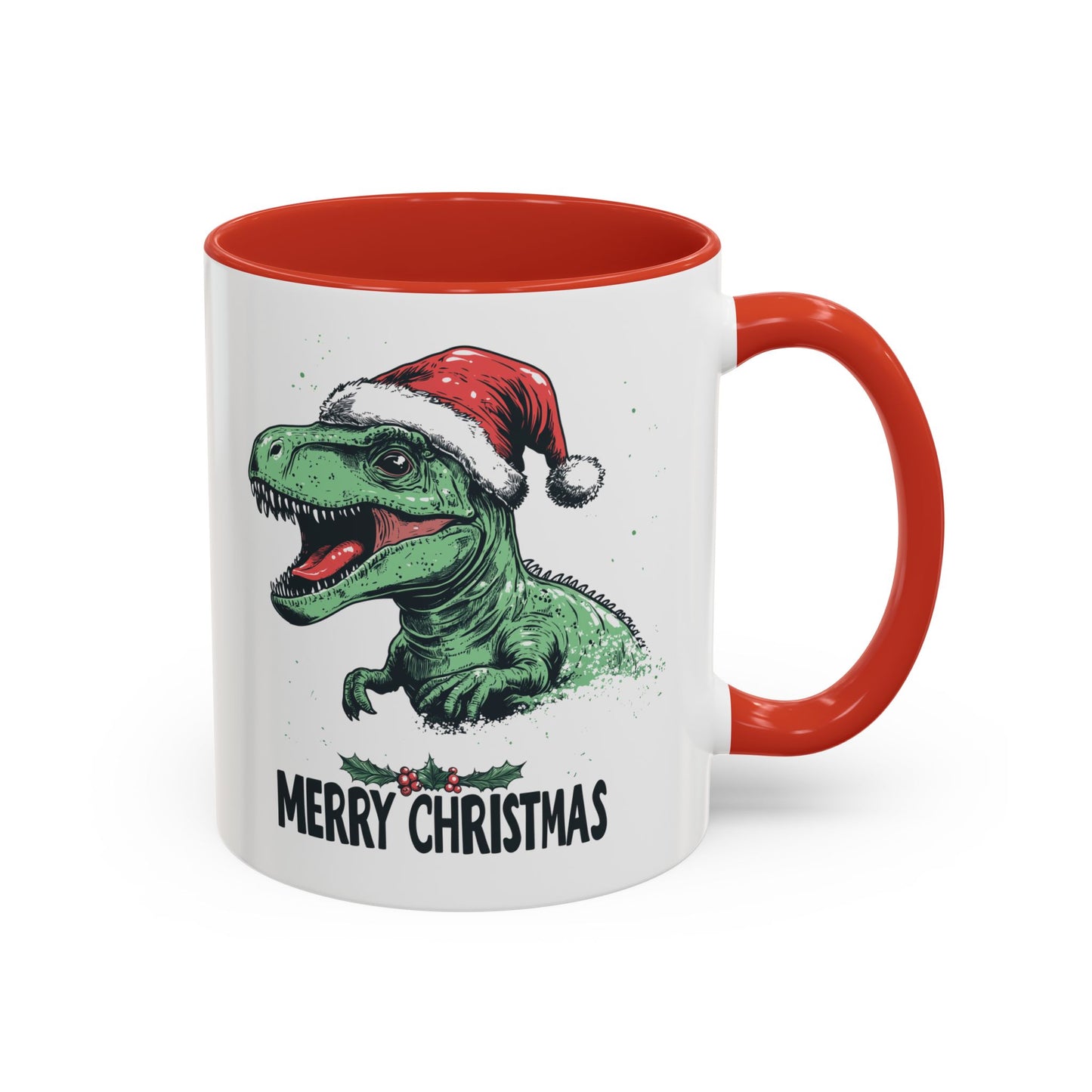 Merry Christmas Dinosaur Ceramic Mug - Festive T-Rex in Santa Hat Design - Perfect for Dinosaur and Christmas Lovers