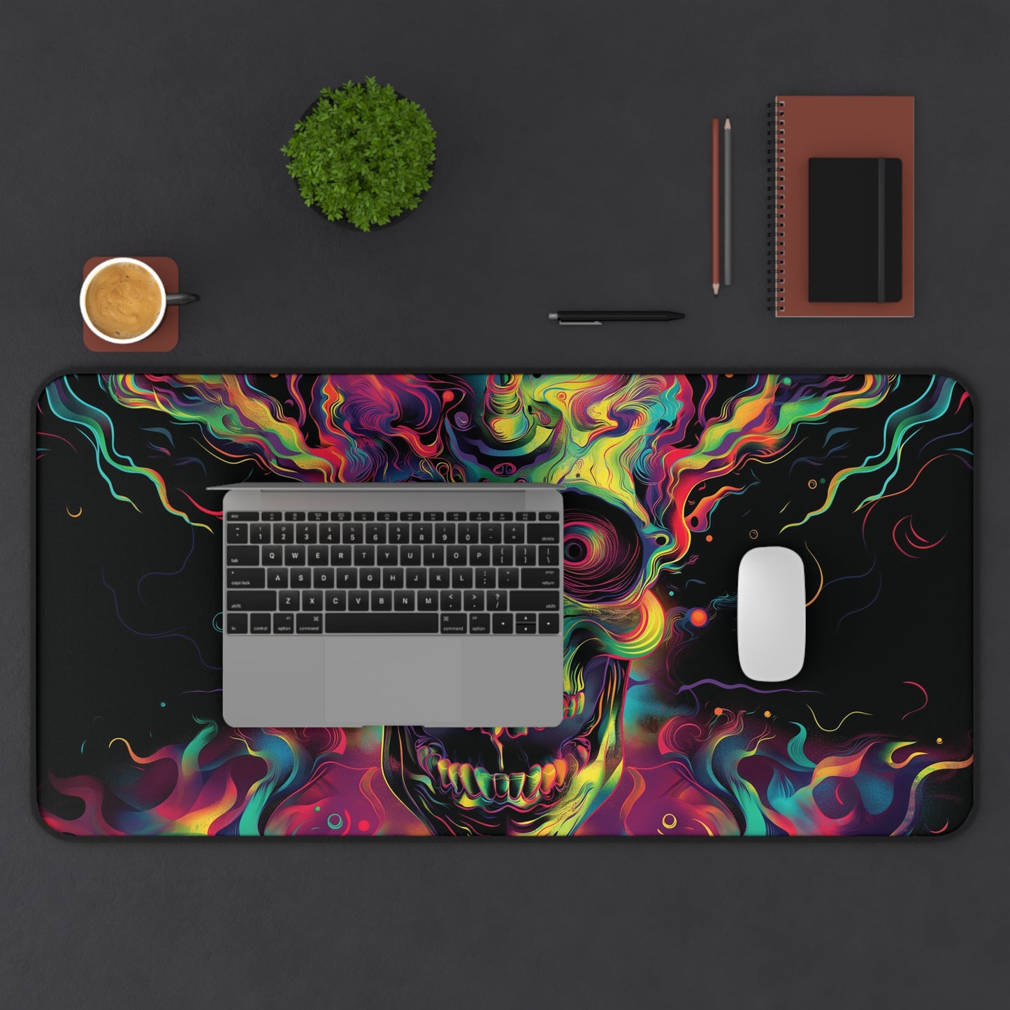 Psychedelic Skull Desk Mat | Vibrant Abstract Art | Neoprene | Anti-Slip | 3 Sizes | Office Decor