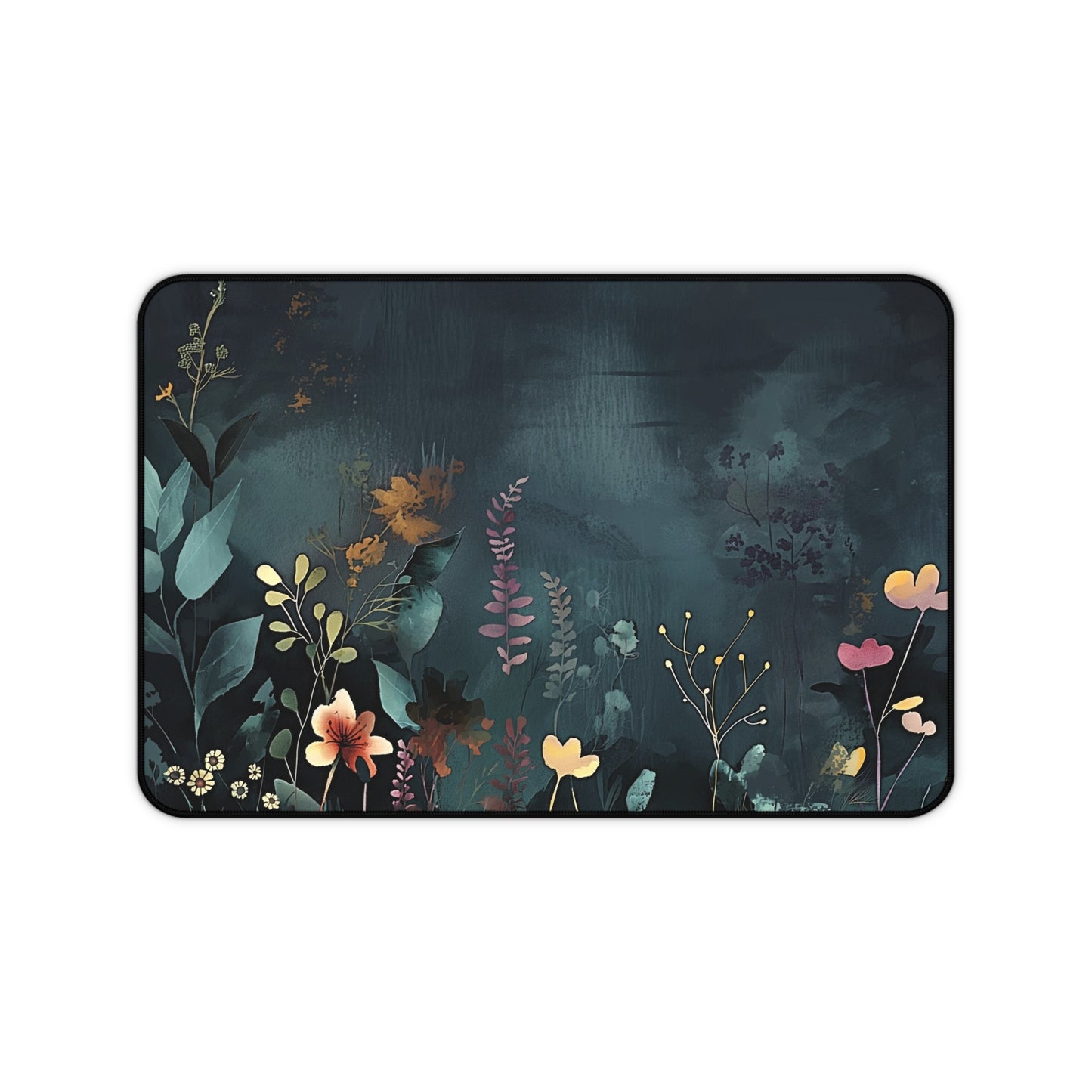 Night Garden Computer Desk Mat | Dark Floral Mouse Pad | Anti-Slip Neoprene Desk Mat for Home Office | 3 Sizes Available