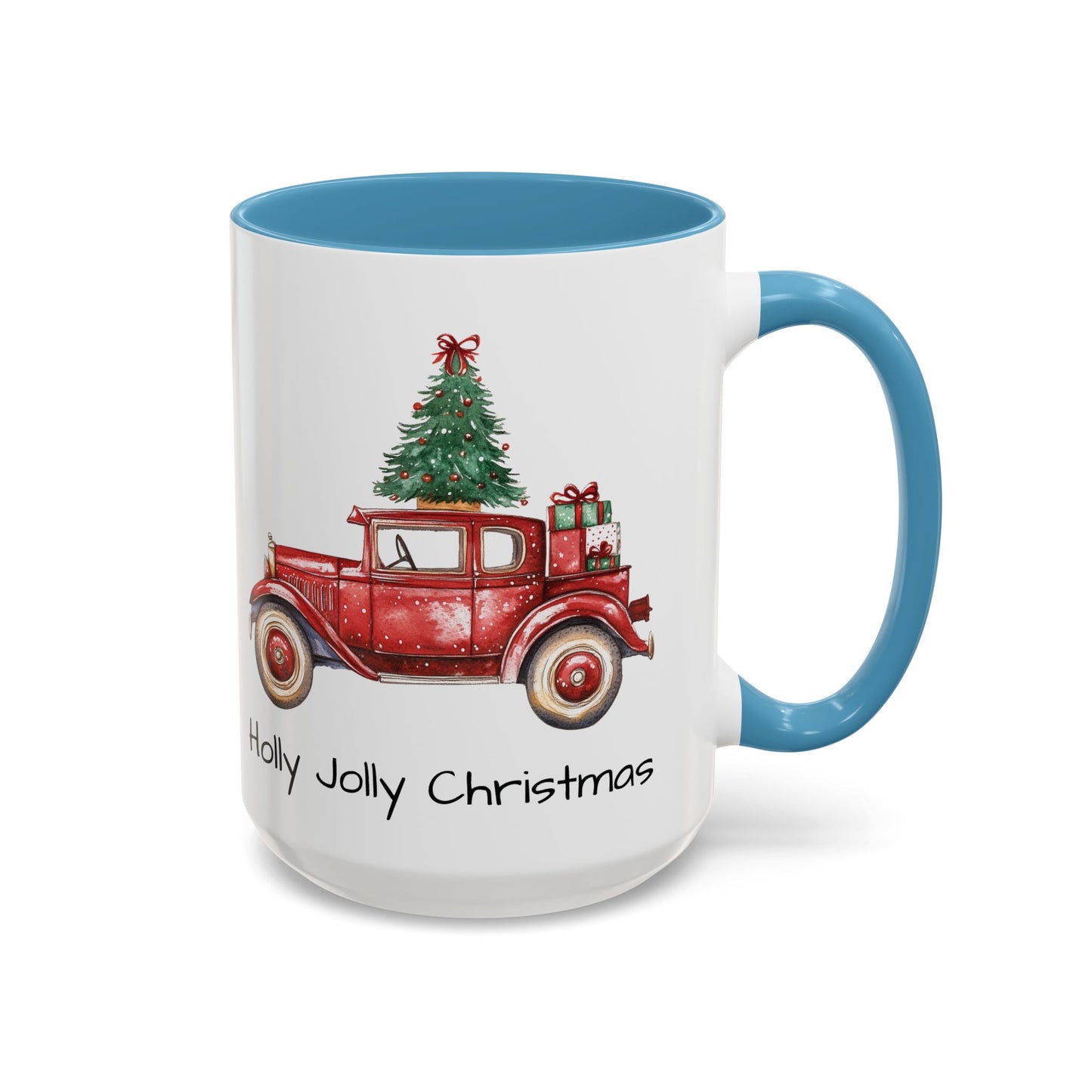 Holly Jolly Christmas Vintage Truck Mug - Vintage Red Truck with Christmas Tree Design - Perfect for Holiday Cheer