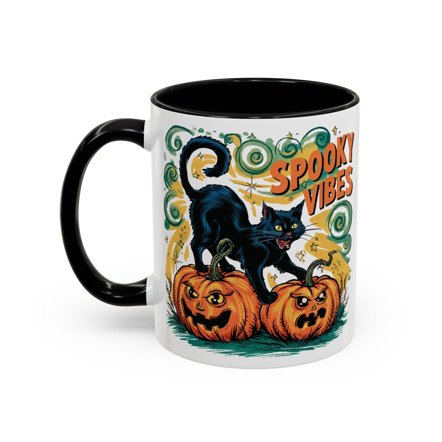 Spooky Vibes Halloween Mug | Black Cat and Pumpkin Design | Halloween Coffee Mug | Fall Drinkware