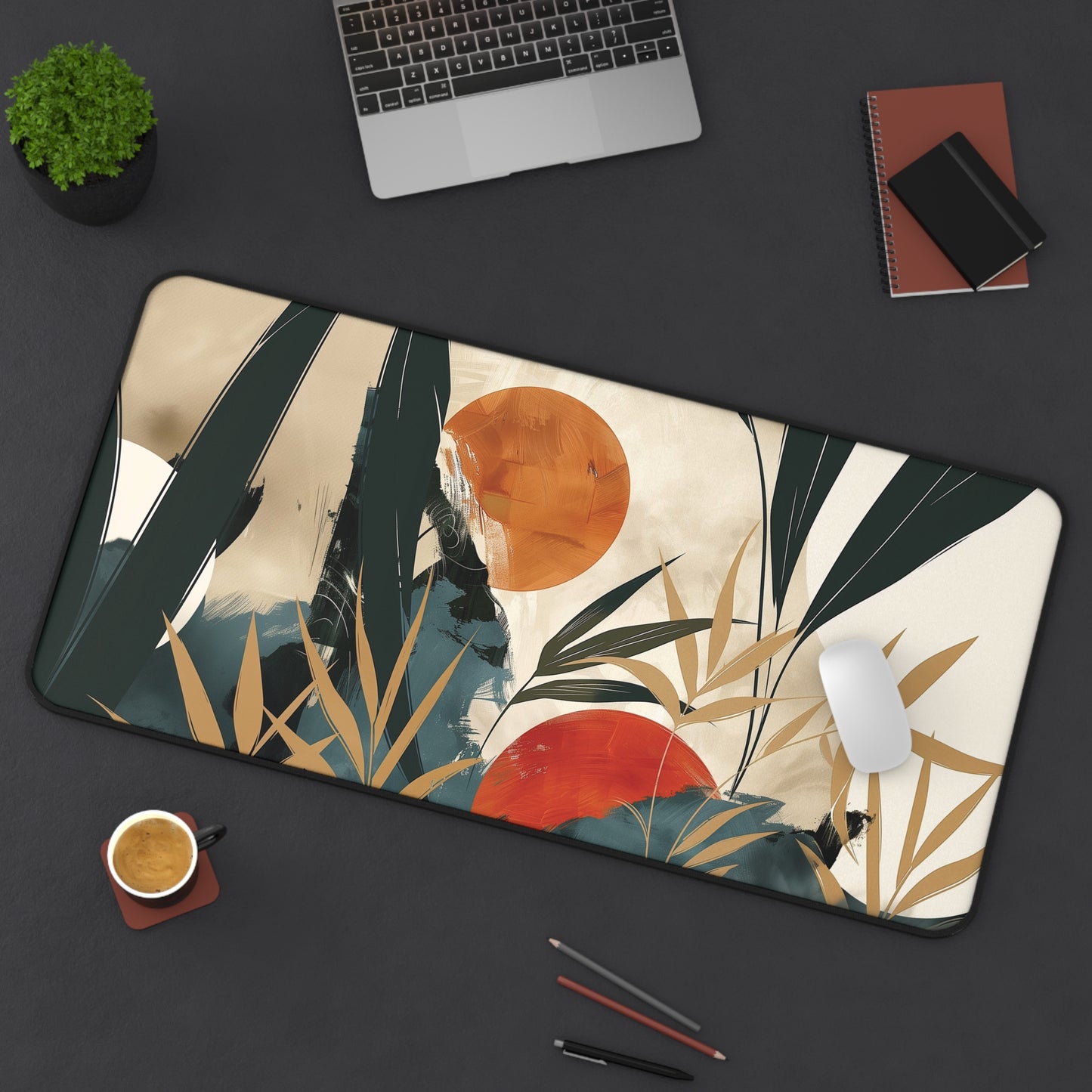 Abstract Tropical Desk Mat | Modern Neoprene | Anti-Slip | 3 Sizes | Stylish Office Decor