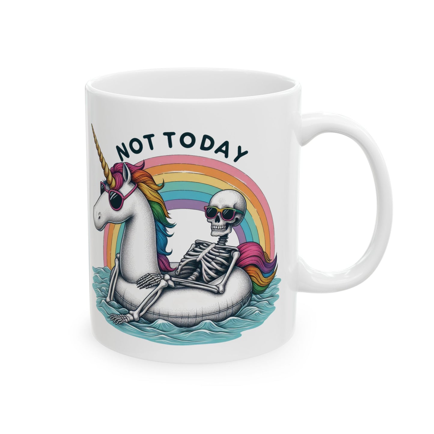 Not Today Skeleton Unicorn Mug | Funny Rainbow Float Coffee Cup | Quirky Lazy Day Gift