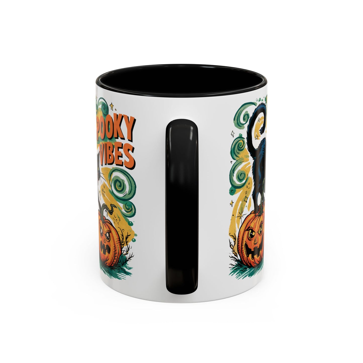 Spooky Vibes Halloween Mug | Black Cat and Pumpkin Design | Halloween Coffee Mug | Fall Drinkware