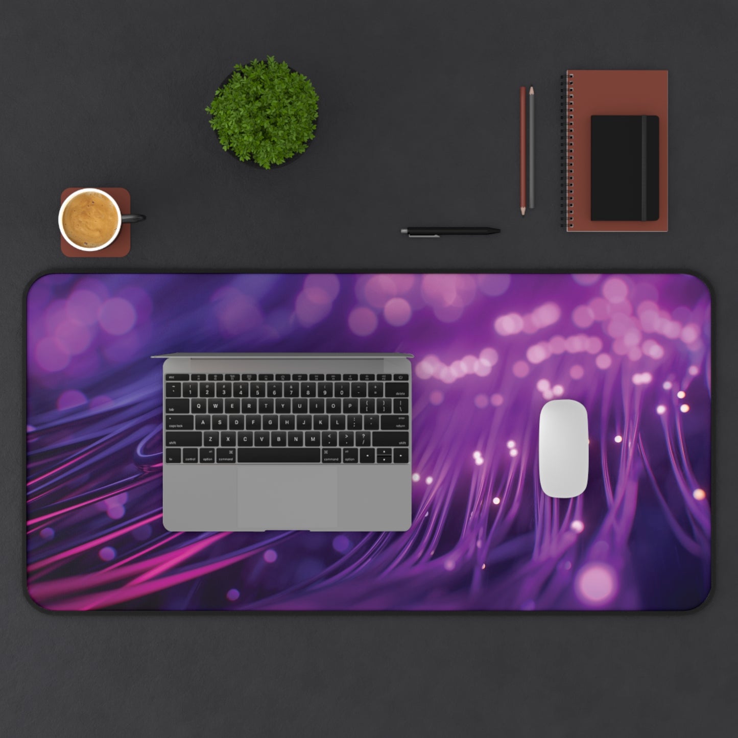 Fiber Optic Desk Mat | Purple and Pink Glow | Neoprene | Anti-Slip | 3 Sizes