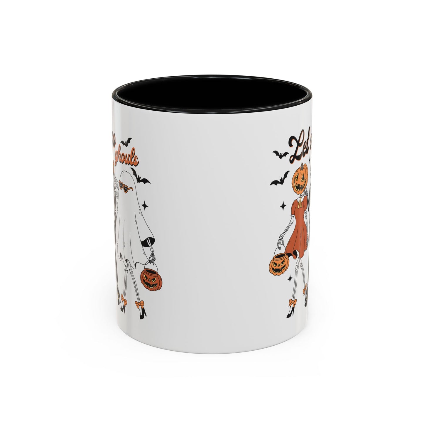 Lets Go Ghouls Halloween Mug | Skeleton, Ghost, and Pumpkin Friends Design | Spooky Coffee Mug | Fall Drinkware