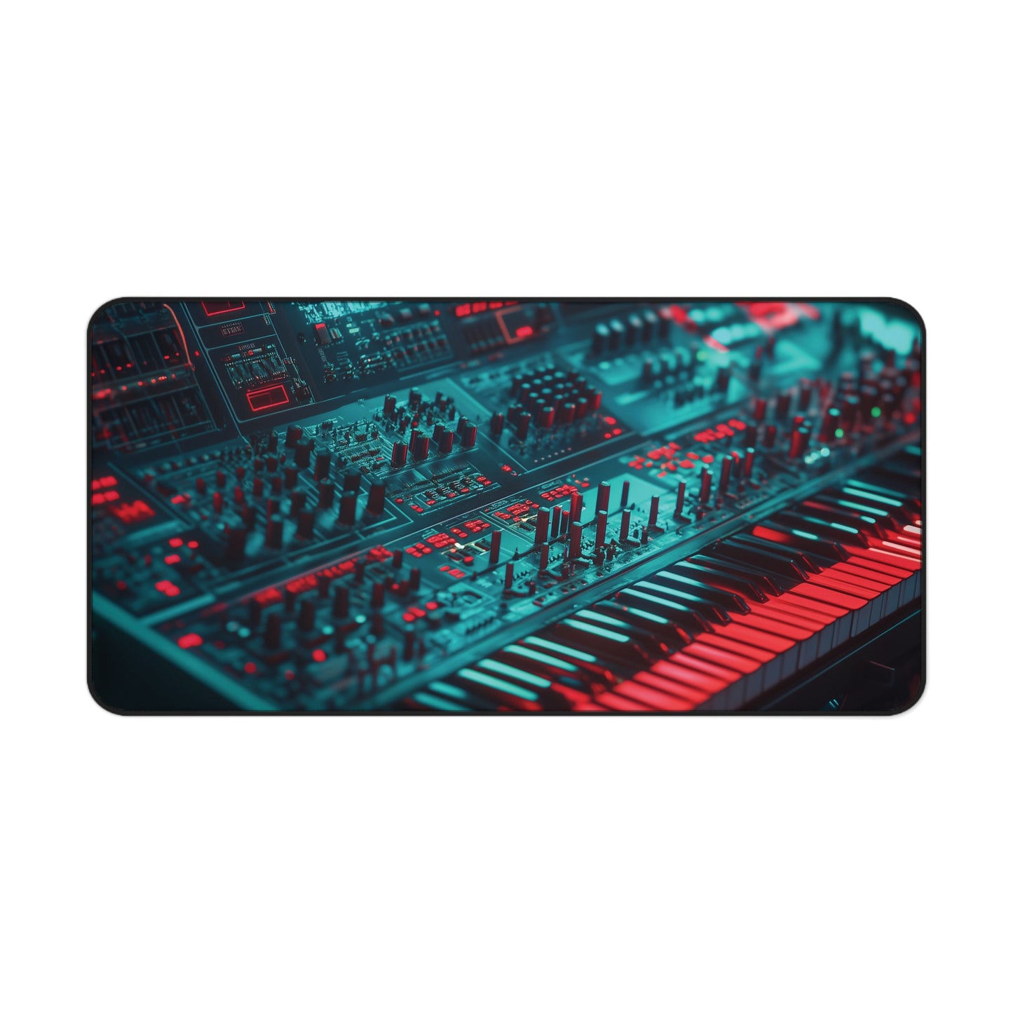 Retro Synth Desk Mat | Neoprene | Anti-Slip | Futuristic Synthesizer Glow Design | Office & Gaming Decor | 3 Sizes