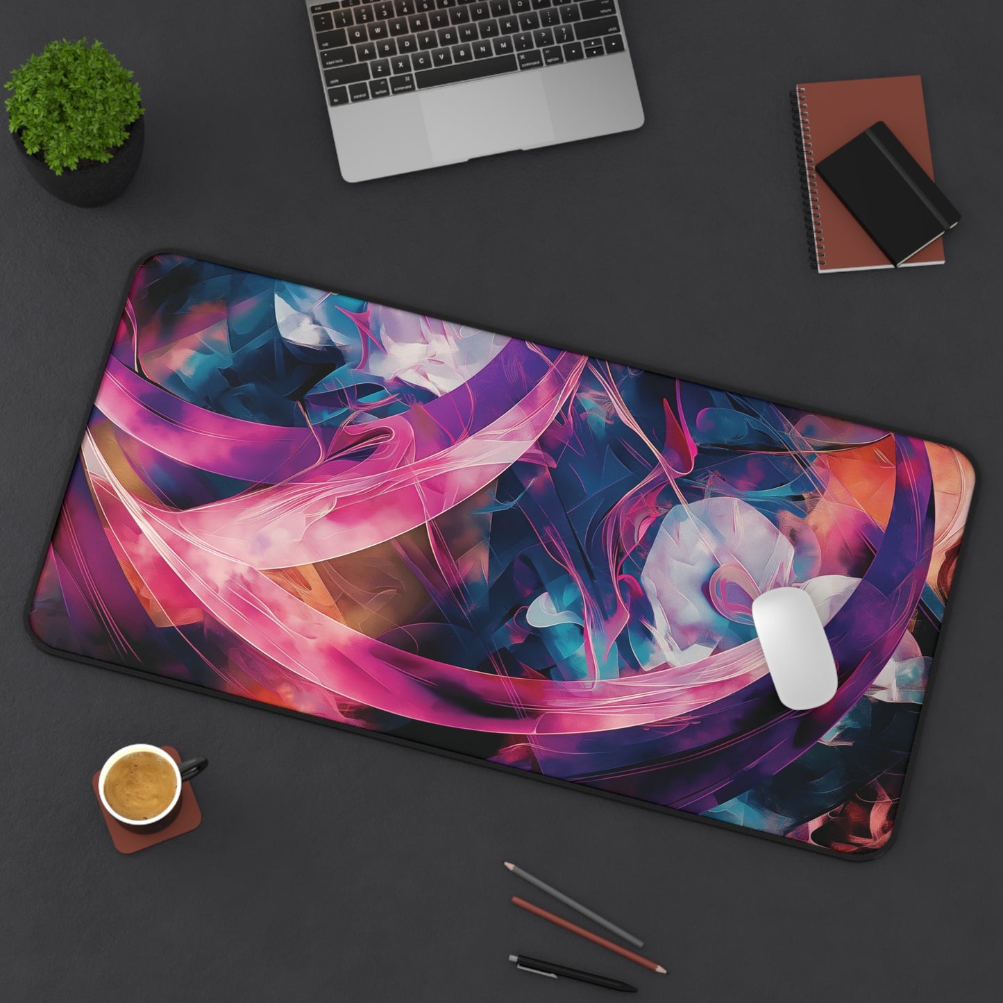 Vibrant Abstract Swirls Desk Mat | Colorful Neoprene Mouse Pad | Anti-Slip Office Desk Mat | 3 Sizes Available