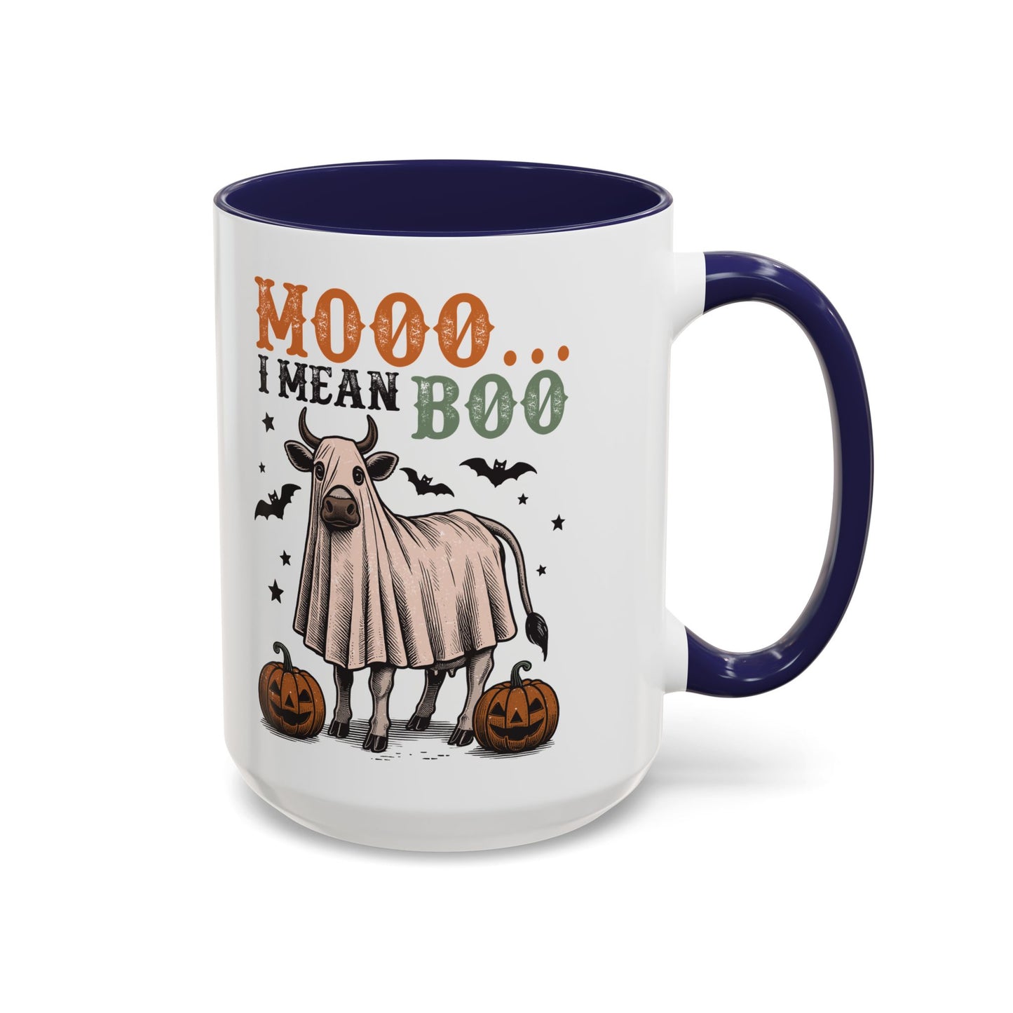 Mooo I Mean Boo Cow Mug | Funny Halloween Coffee Cup | Farmhouse Fall Mug | 11oz and 15oz Ceramic Mug