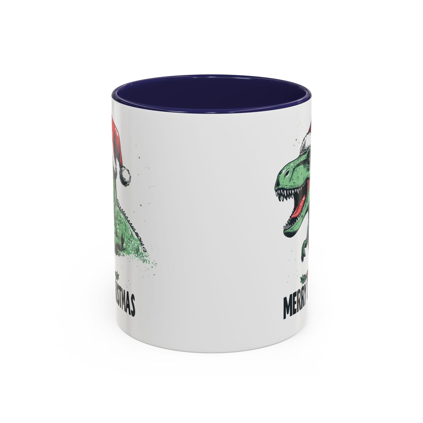 Merry Christmas Dinosaur Ceramic Mug - Festive T-Rex in Santa Hat Design - Perfect for Dinosaur and Christmas Lovers