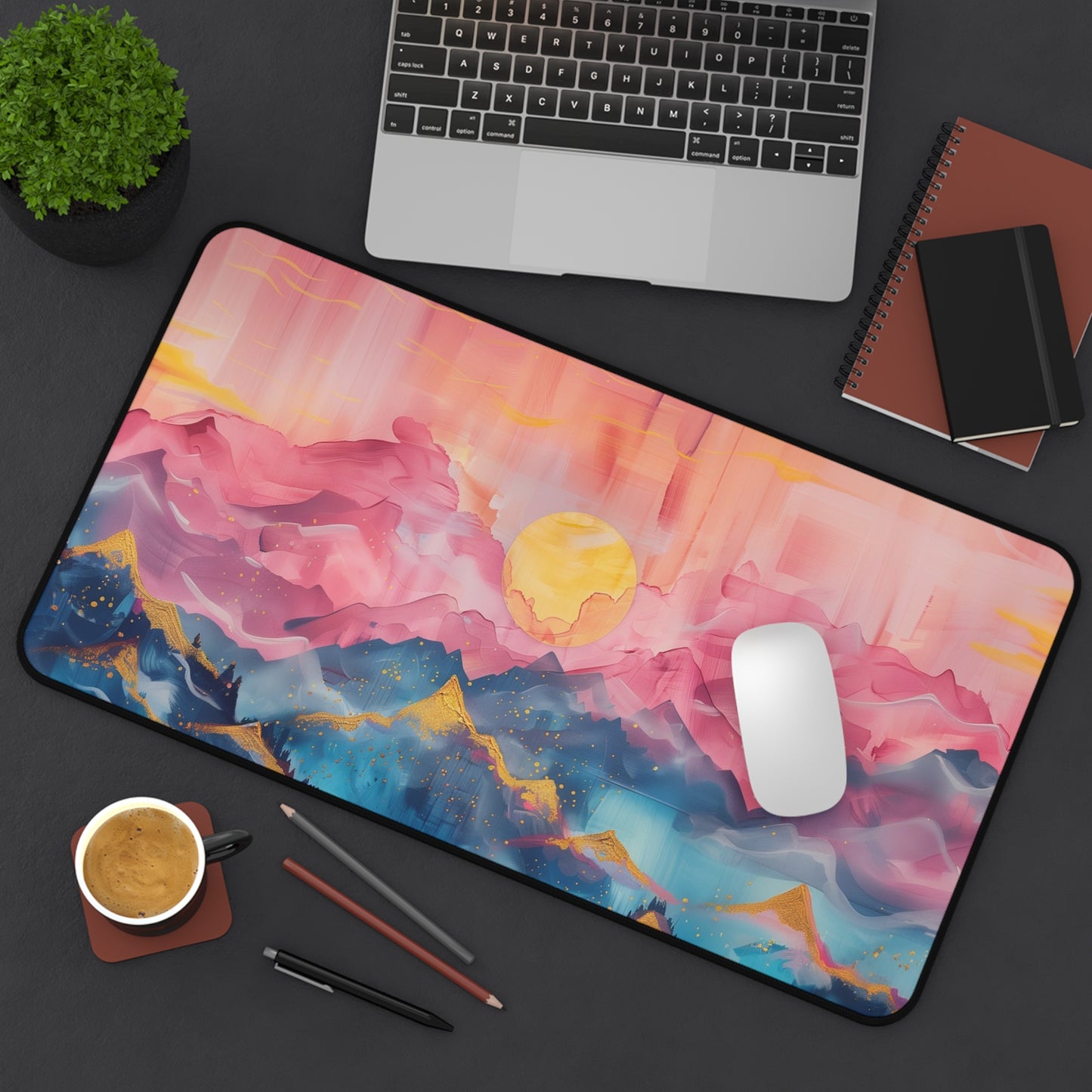 Sunset Mountains Computer Desk Mat | Scenic Mouse Pad | Anti-Slip Neoprene Desk Mat for Home Office | 3 Sizes Available