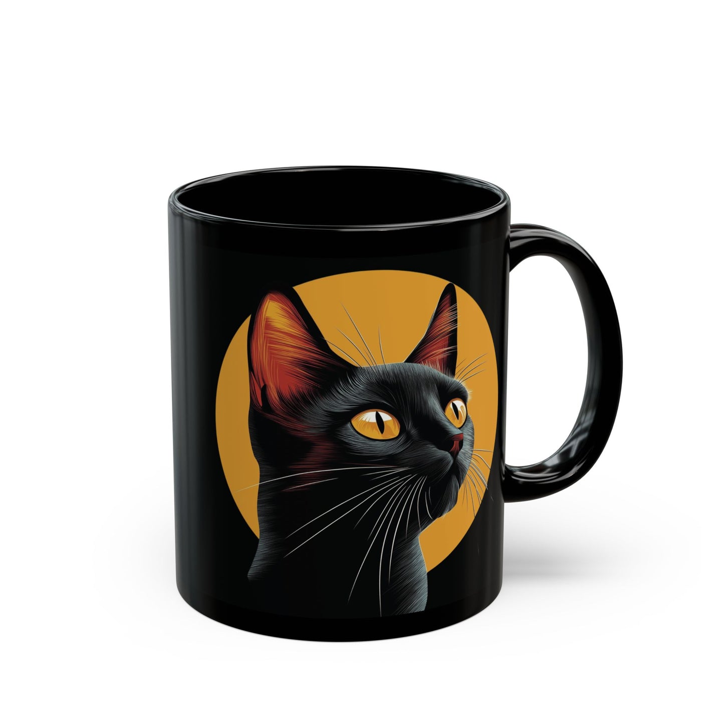 Black Cat Halloween Mug - Black Ceramic Coffee Cup with Spooky Cat Design - Perfect Halloween Gift - 11oz & 15oz