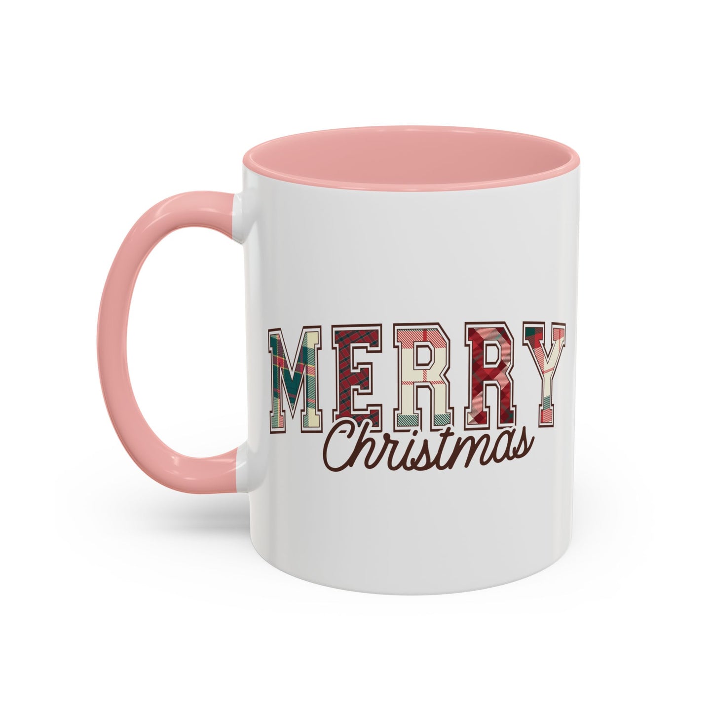 Merry Christmas Mug | Plaid Holiday Text Design | Festive Coffee Cup