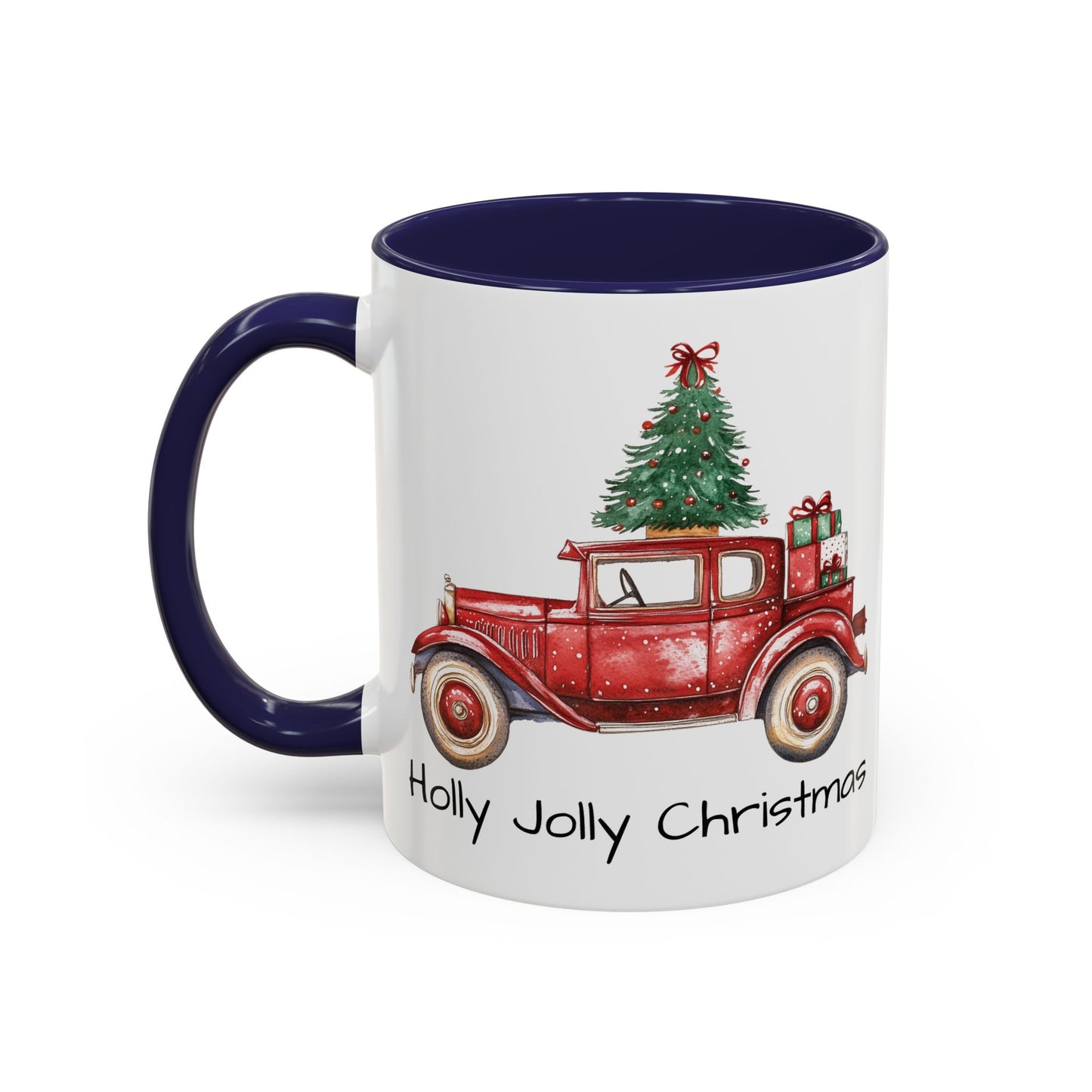 Holly Jolly Christmas Vintage Truck Mug - Vintage Red Truck with Christmas Tree Design - Perfect for Holiday Cheer