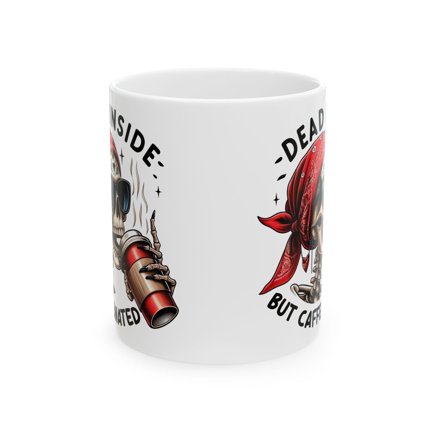 Dead Inside But Caffeinated Skeleton Mug | Funny Coffee Mug | Bandana Skeleton Cup