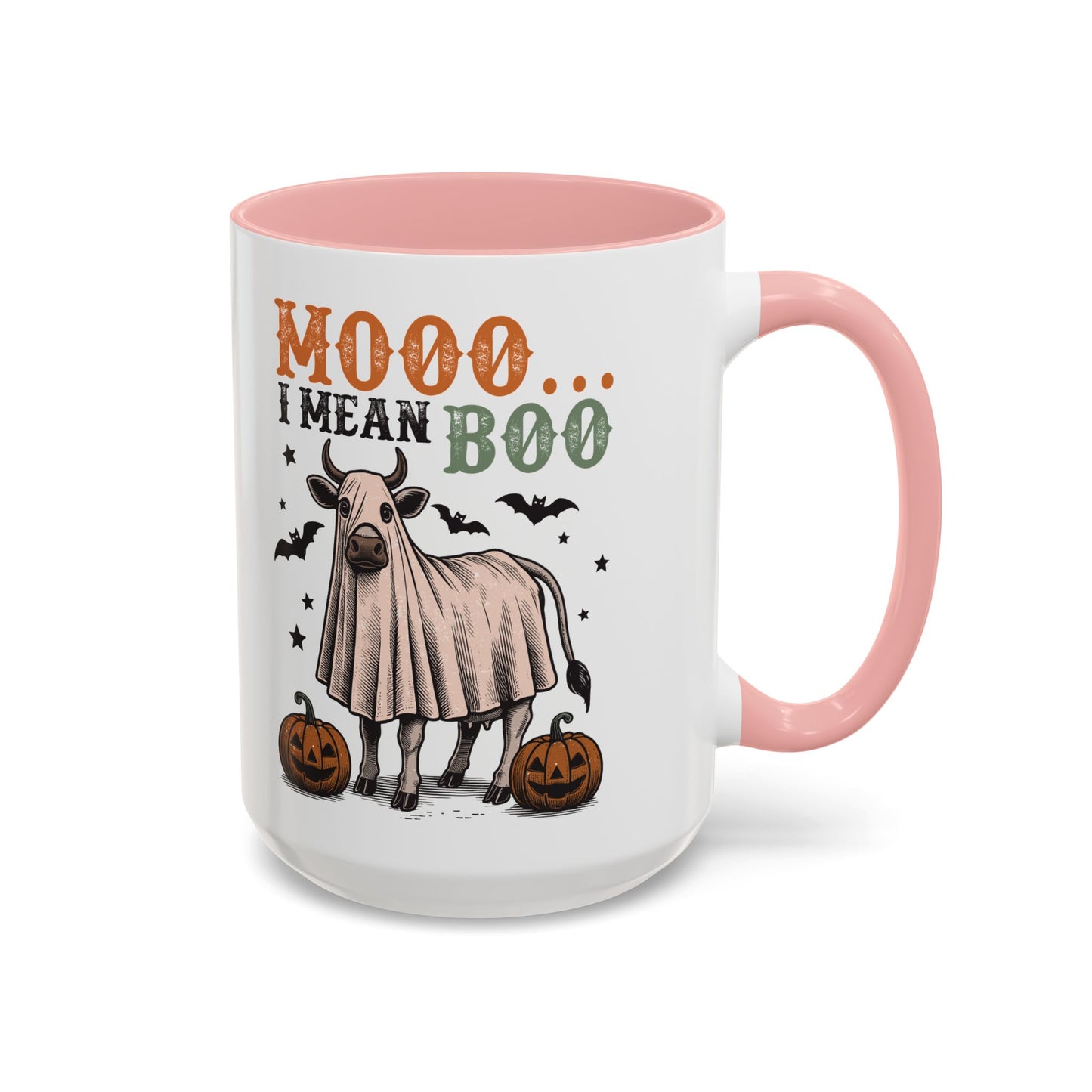 Mooo I Mean Boo Cow Mug | Funny Halloween Coffee Cup | Farmhouse Fall Mug | 11oz and 15oz Ceramic Mug