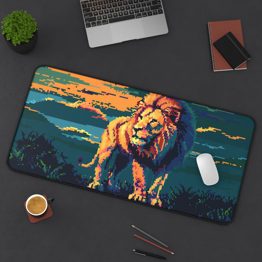 Pixel Art Lion Computer Desk Mat | Majestic Safari Mouse Pad | Anti-Slip Neoprene Desk Mat for Home Office | 3 Sizes Available