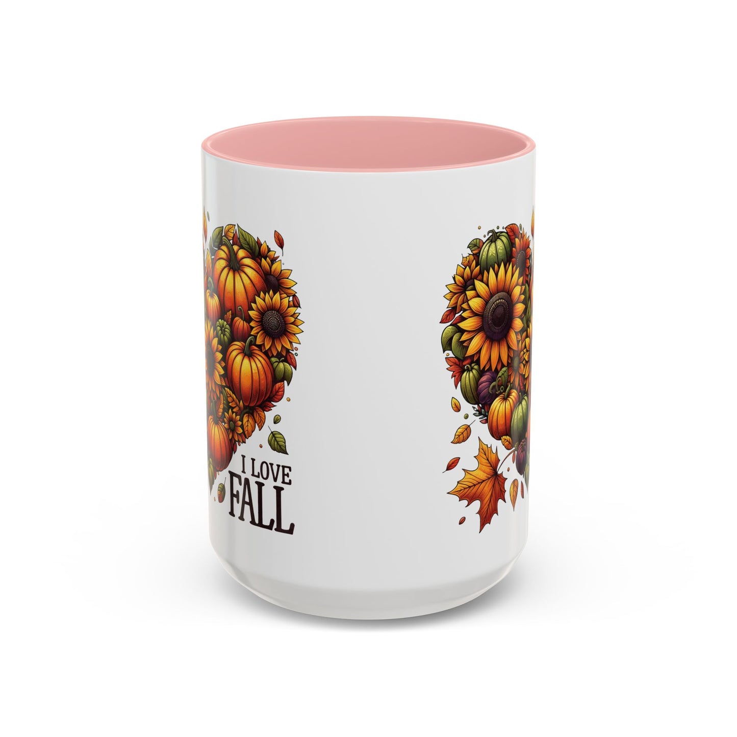 I Love Fall Autumn Mug | 11oz and 15oz Ceramic Coffee Cup | Sunflower and Pumpkin Heart Design