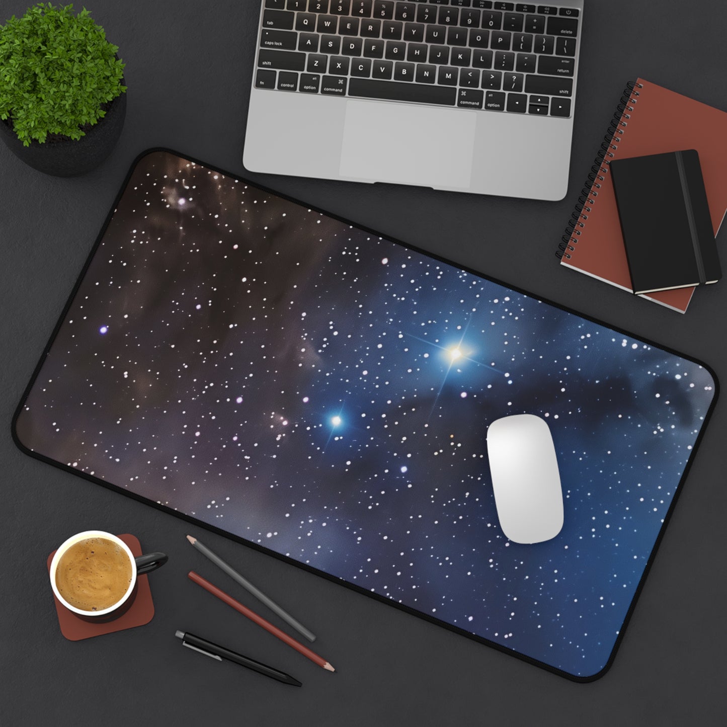 Starlit Sky Computer Desk Mat | Cosmic Stars Mouse Pad | Anti-Slip Neoprene Desk Mat for Home Office | 3 Sizes Available