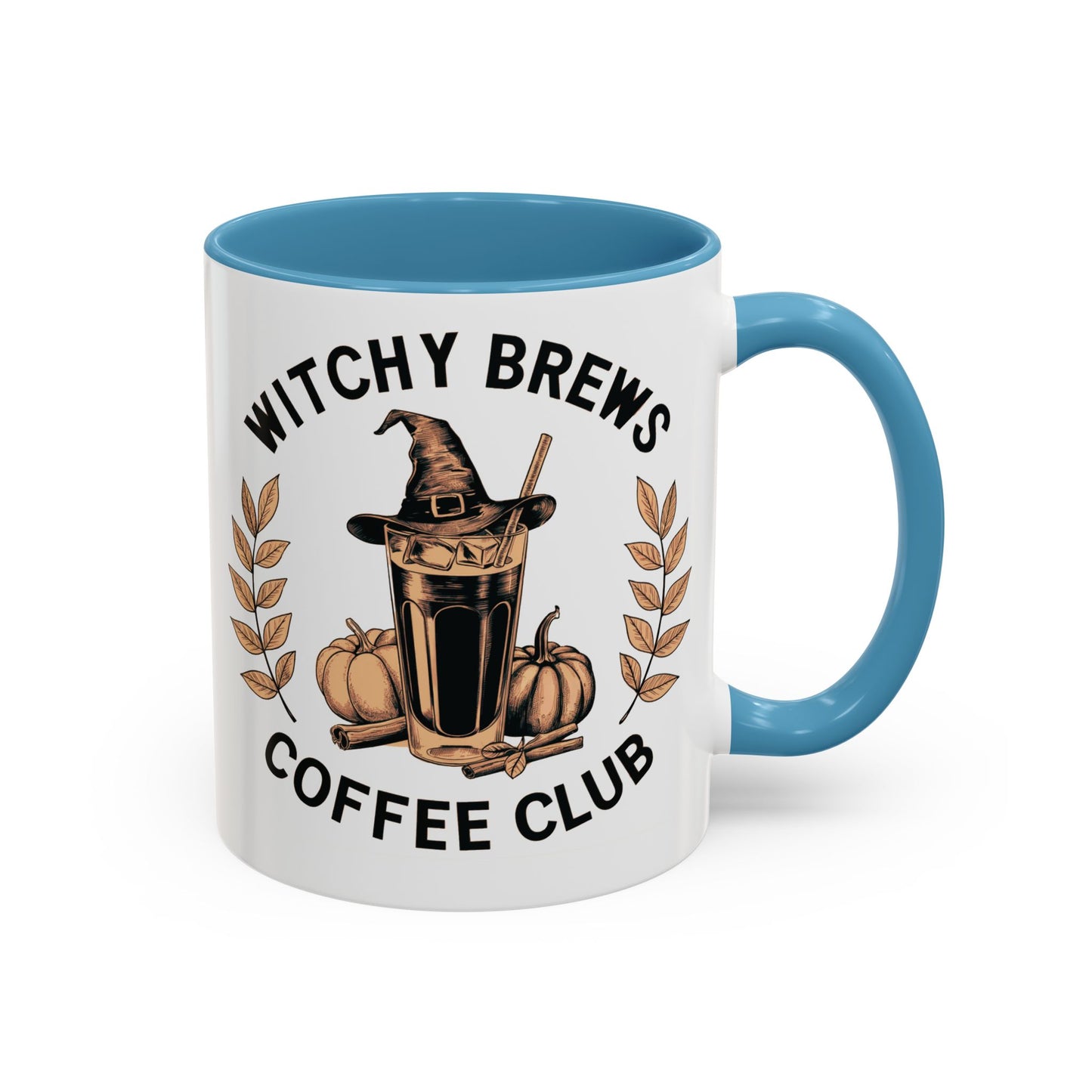 Witchy Brews Coffee Club Mug | Halloween Coffee Mug | Witch Hat and Pumpkin Design | Spooky Fall Drinkware