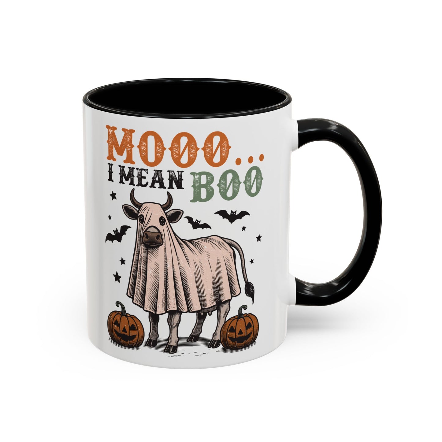 Mooo I Mean Boo Cow Mug | Funny Halloween Coffee Cup | Farmhouse Fall Mug | 11oz and 15oz Ceramic Mug