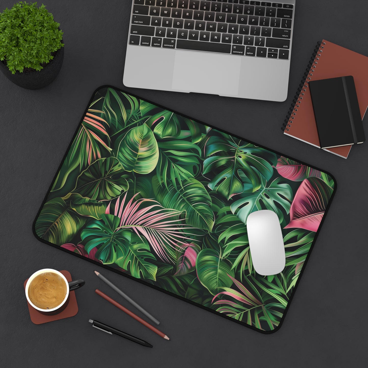 Tropical Paradise Desk Mat | Neoprene Mouse Pad | Jungle Leaves Design | Anti-Slip | 3 Sizes Available