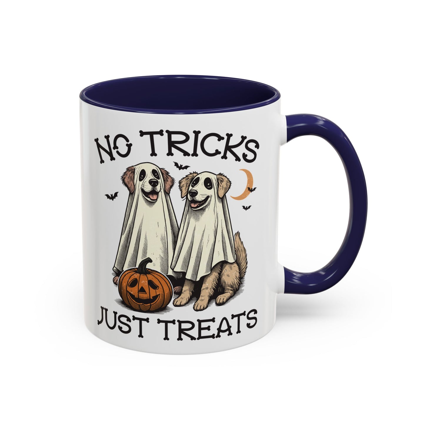 No Tricks Just Treats Halloween Dog Mug | Cute Ghost Dog Coffee Mug | Spooky Season Mug | 11oz and 15oz Ceramic Mug