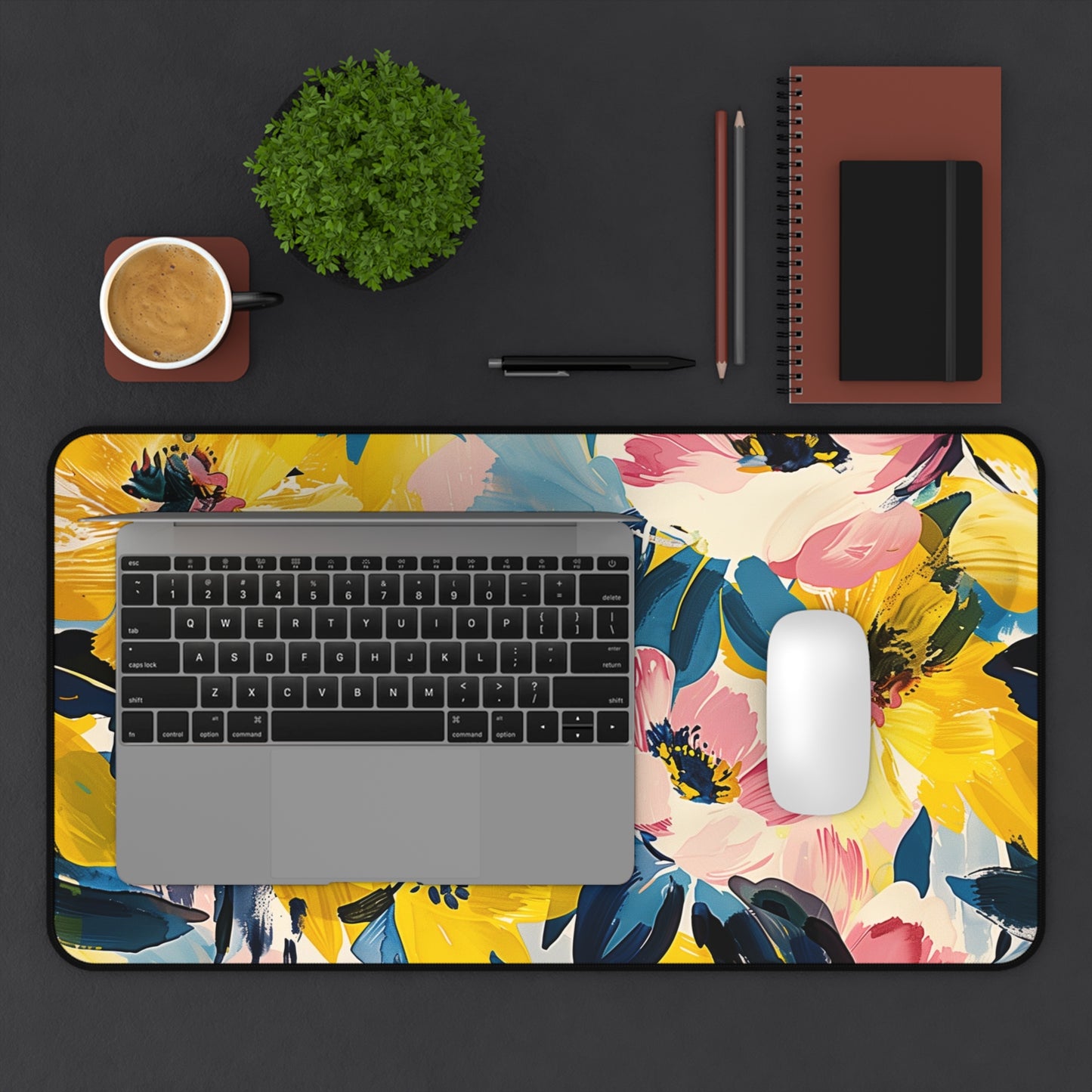 Bold Floral Computer Desk Mat | Vibrant Flowers Mouse Pad | Anti-Slip Neoprene Desk Mat for Home Office | 3 Sizes Available