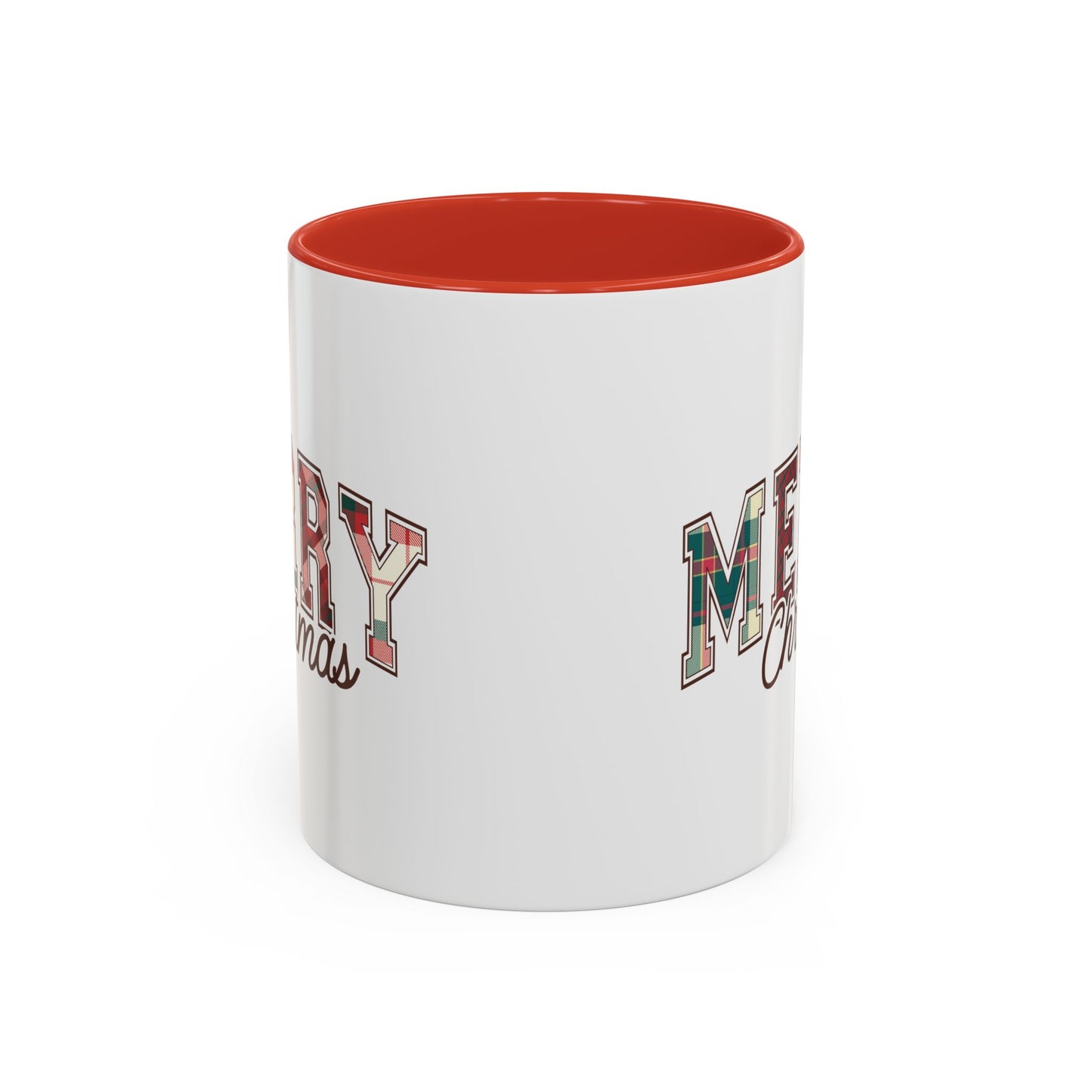 Merry Christmas Mug | Plaid Holiday Text Design | Festive Coffee Cup