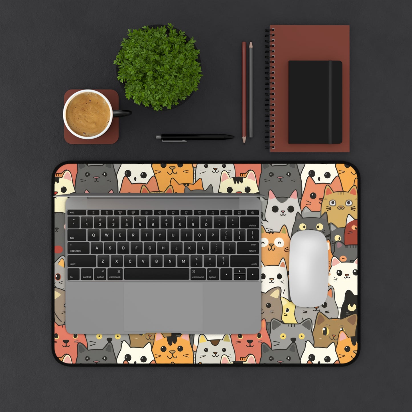 Cute Cat Desk Mat With Kittens - Customizable Neoprene Anti-Slip Mouse Pad - Whimsical Office Decor - Available in 3 Sizes