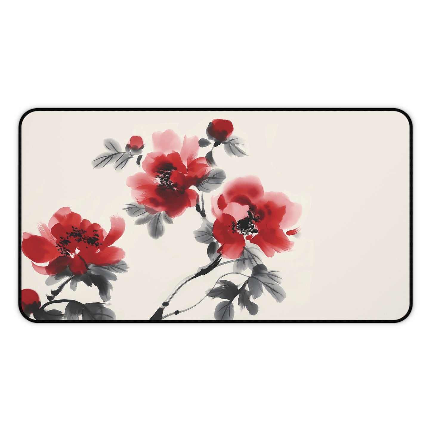 Red Blossoms Desk Mat | Elegant Floral Anti-Slip | 3 Sizes | Office Decor