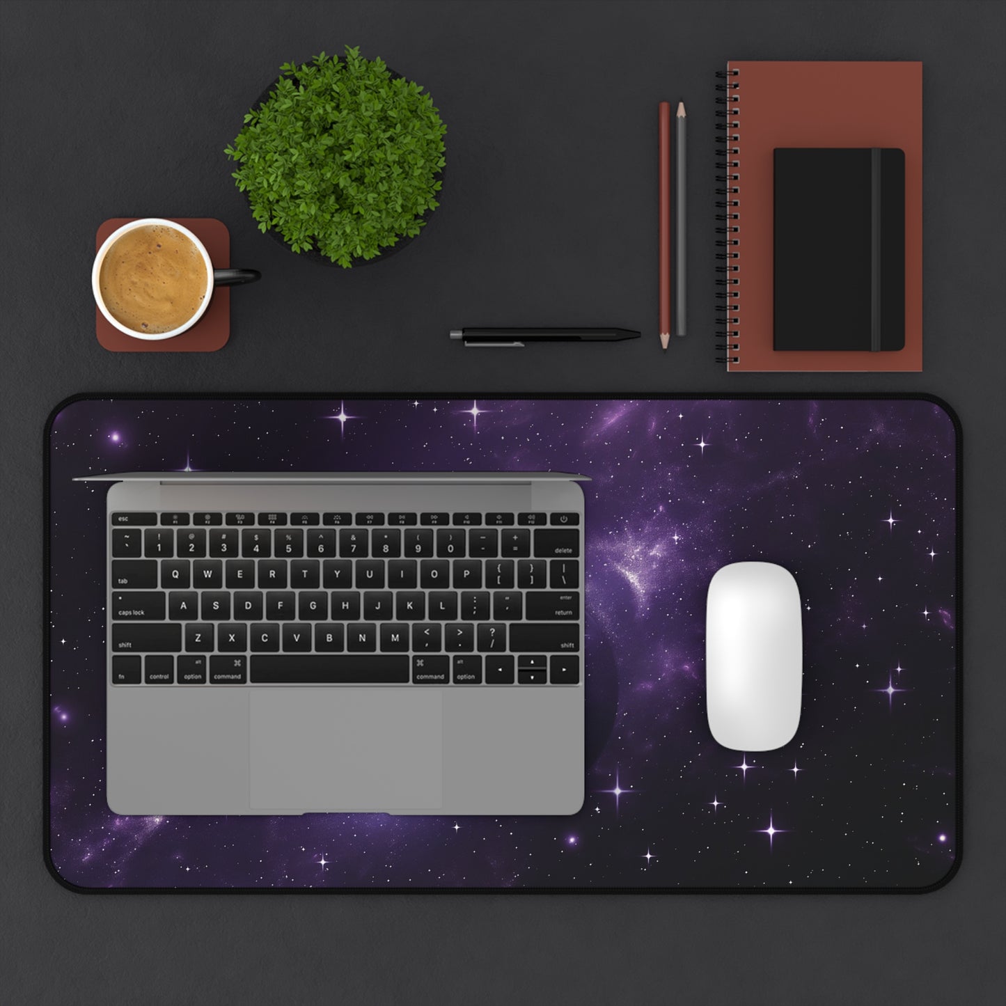 Galaxy Desk Mat | Purple Cosmic Design | Neoprene | Anti-Slip | 3 Sizes | Office Decor