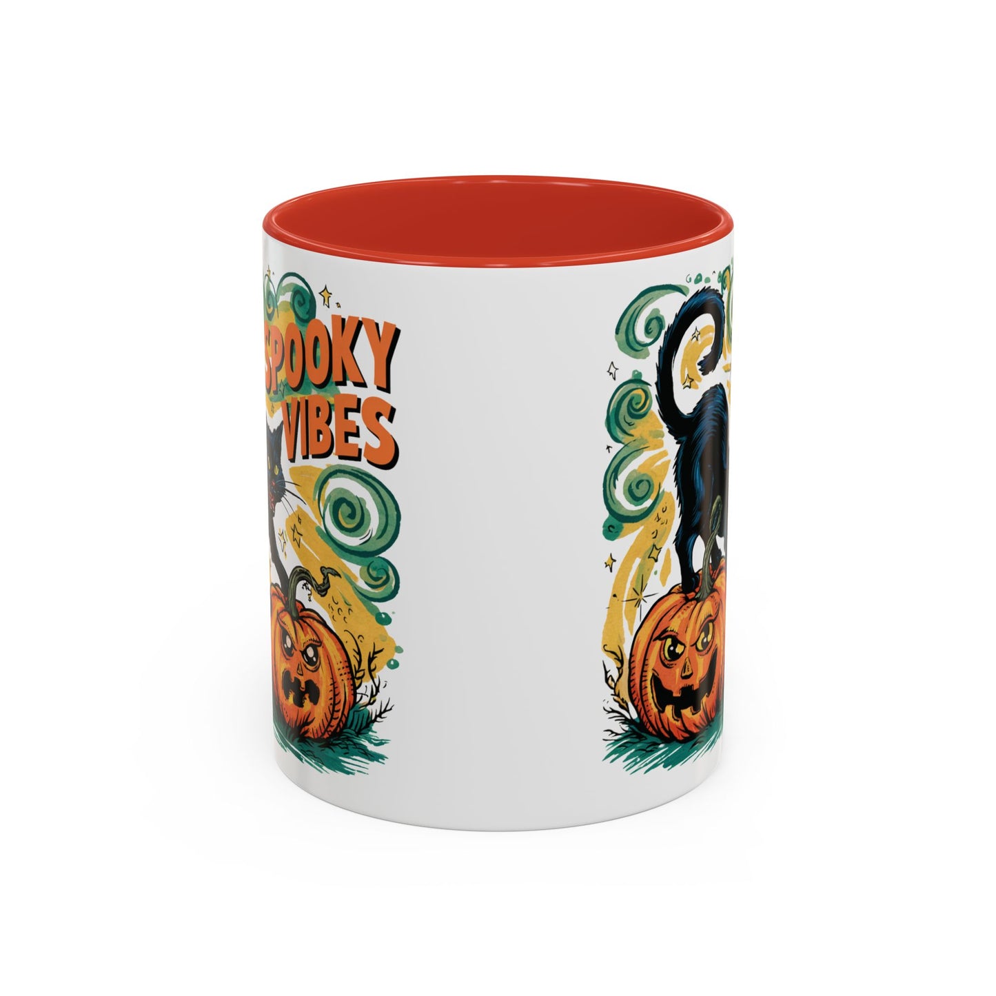 Spooky Vibes Halloween Mug | Black Cat and Pumpkin Design | Halloween Coffee Mug | Fall Drinkware