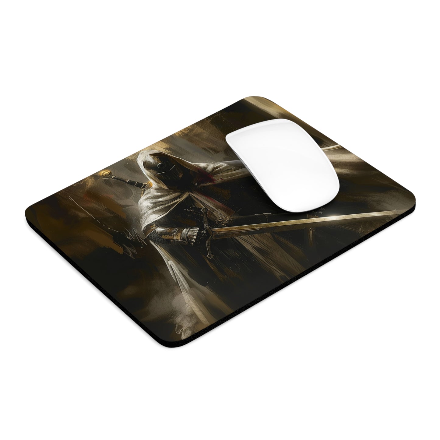 Dark Knight Warrior Design Personalized Mouse Pad - Custom Round or Rectangle Neoprene Mousepad with Non-Slip Rubber Bottom