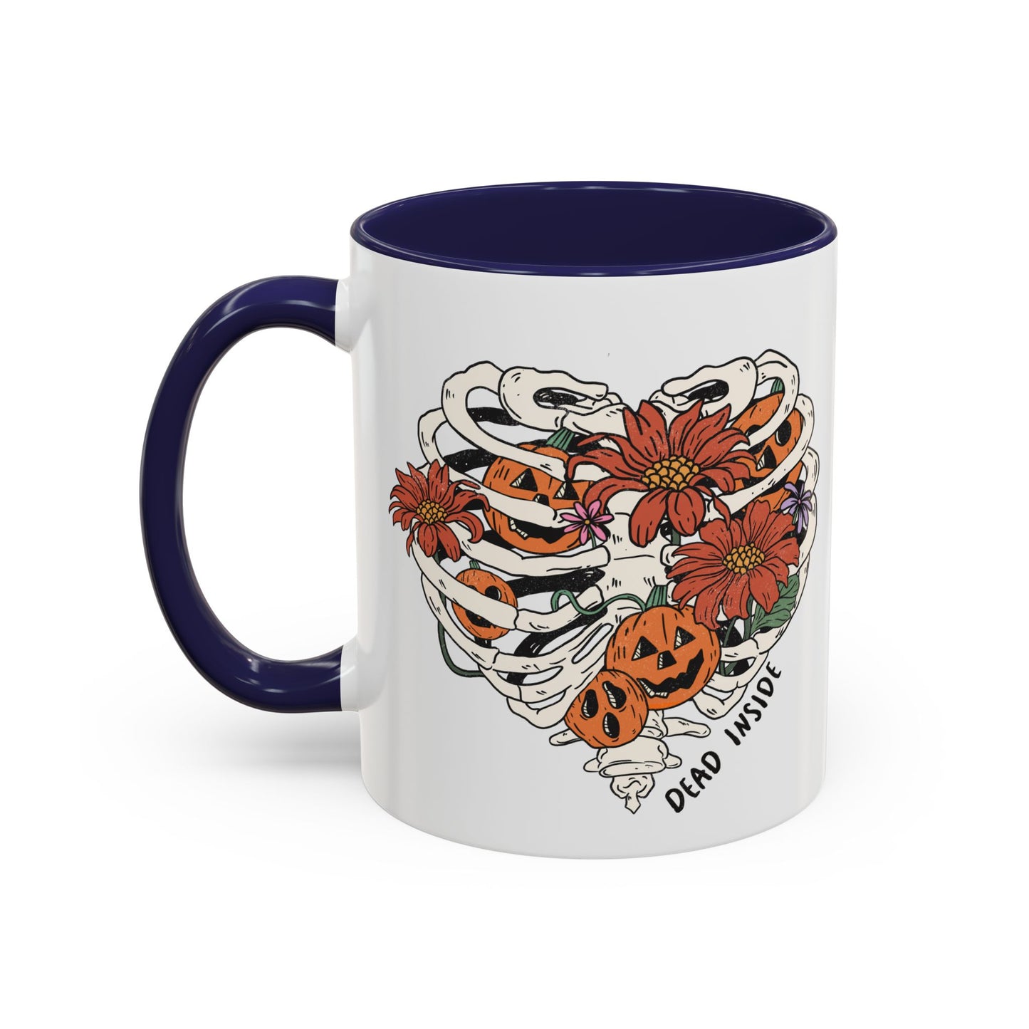 Dead Inside Skeleton Mug | Funny Halloween Coffee Mug | Floral Rib Cage Design | Spooky Season Gift | Fall Drinkware