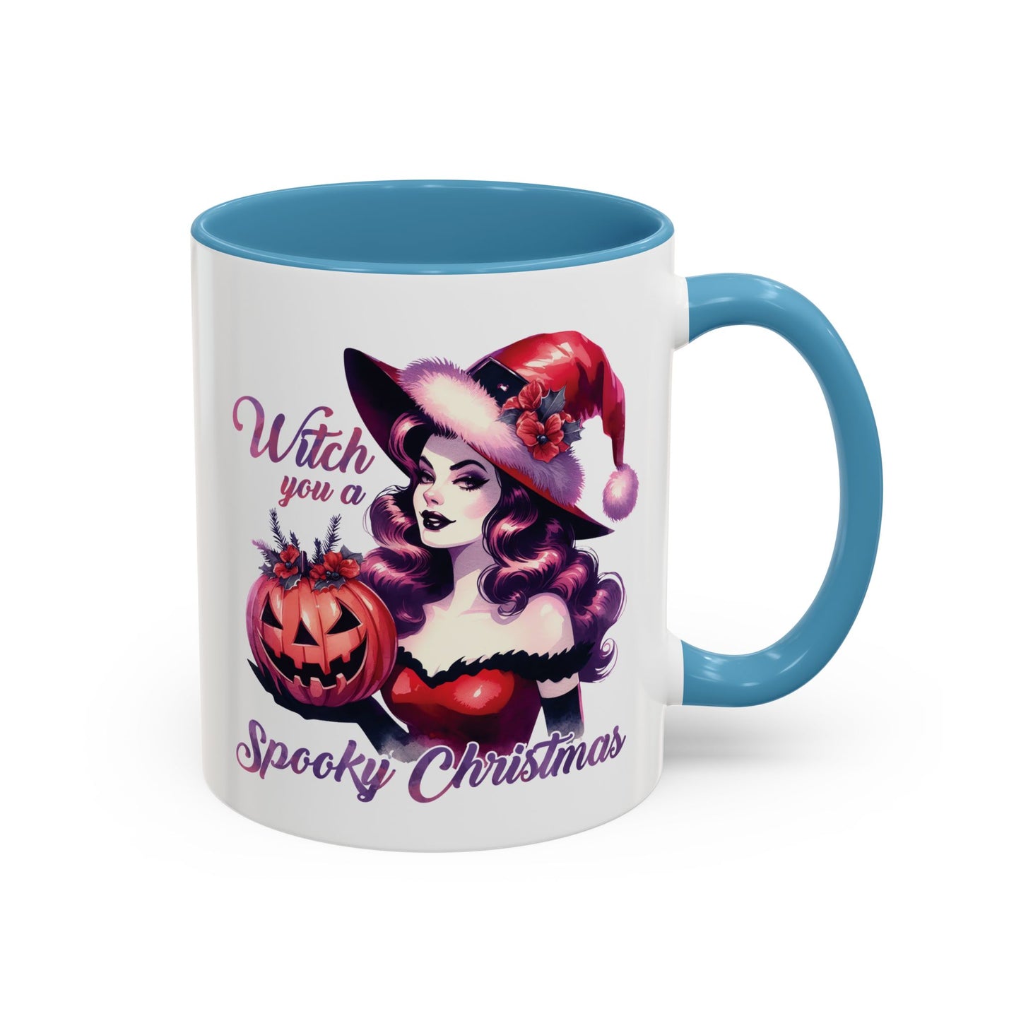 Witch You a Spooky Christmas Mug - Festive Witch and Jack-O'-Lantern Design - Perfect for Halloween and Christmas Lovers