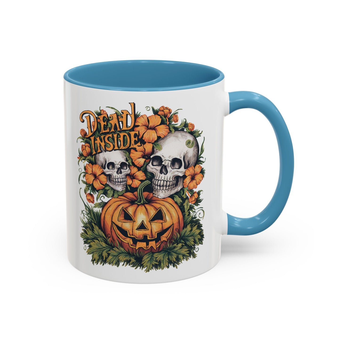 Dead Inside Halloween Mug | Skull and Pumpkin Design | Spooky Gothic Coffee Mug