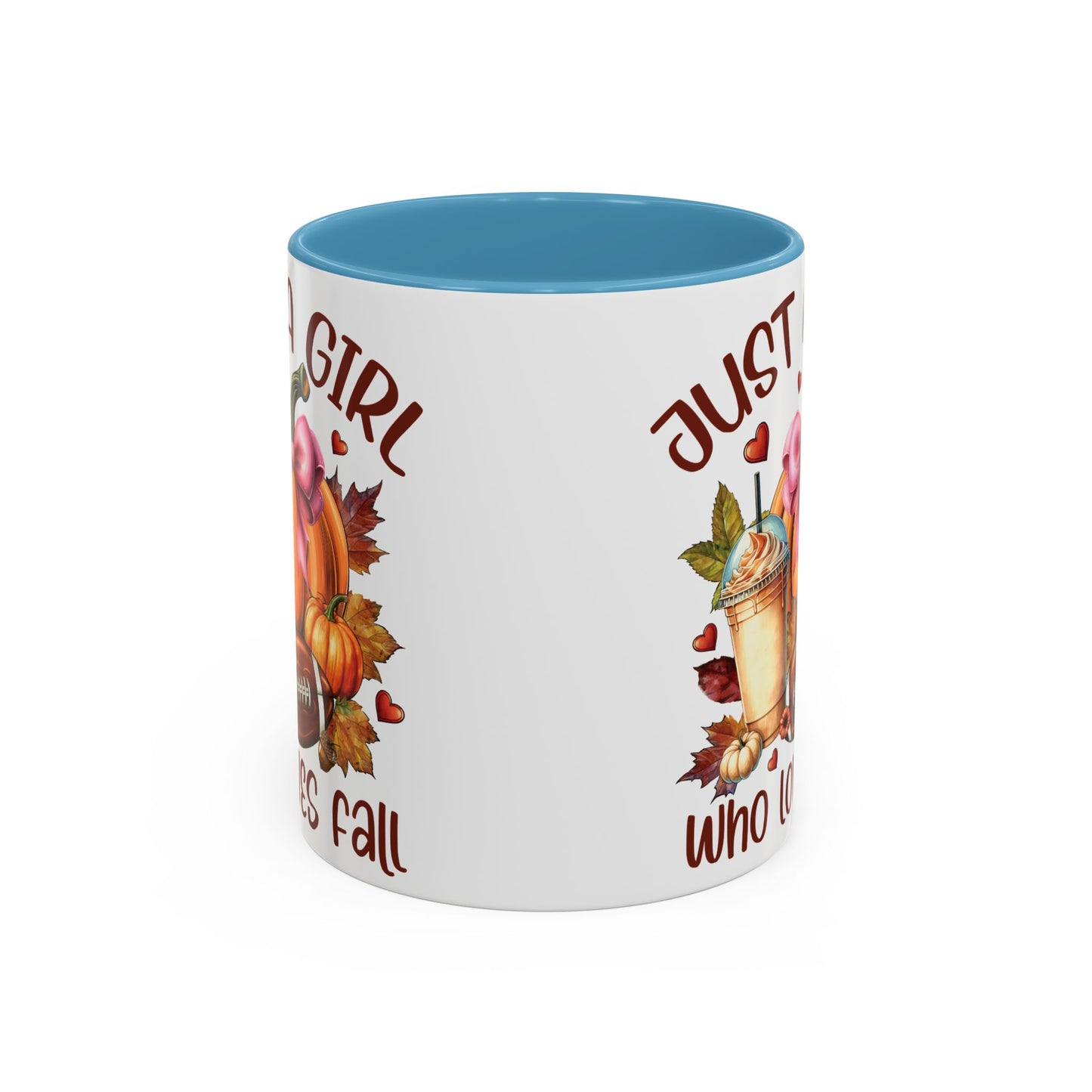 Just a Girl Who Loves Fall Mug | 11oz and 15oz Ceramic Coffee Cup | Autumn, Pumpkin, and Football Design