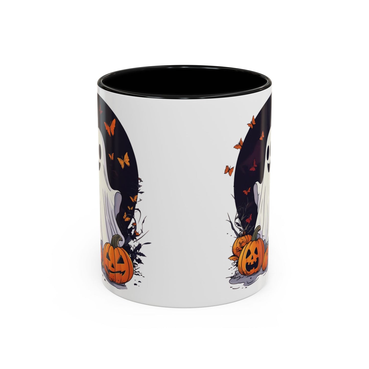 Halloween Ghost Mug - Cute Pumpkin Coffee Cup - White Ceramic Mug with Red Accent - Perfect Spooky Gift - 11oz & 15oz - BPA Free