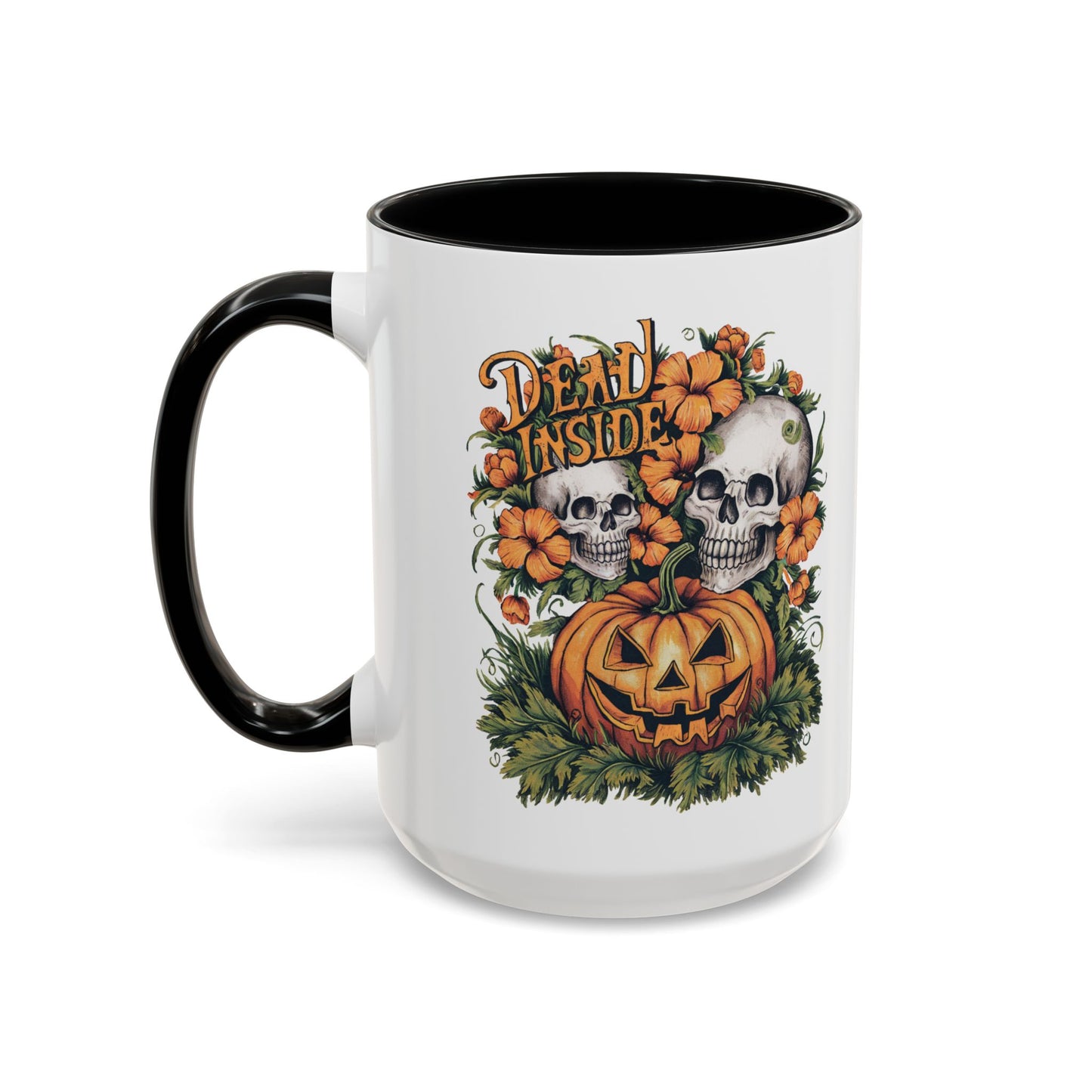 Dead Inside Halloween Mug | Skull and Pumpkin Design | Spooky Gothic Coffee Mug